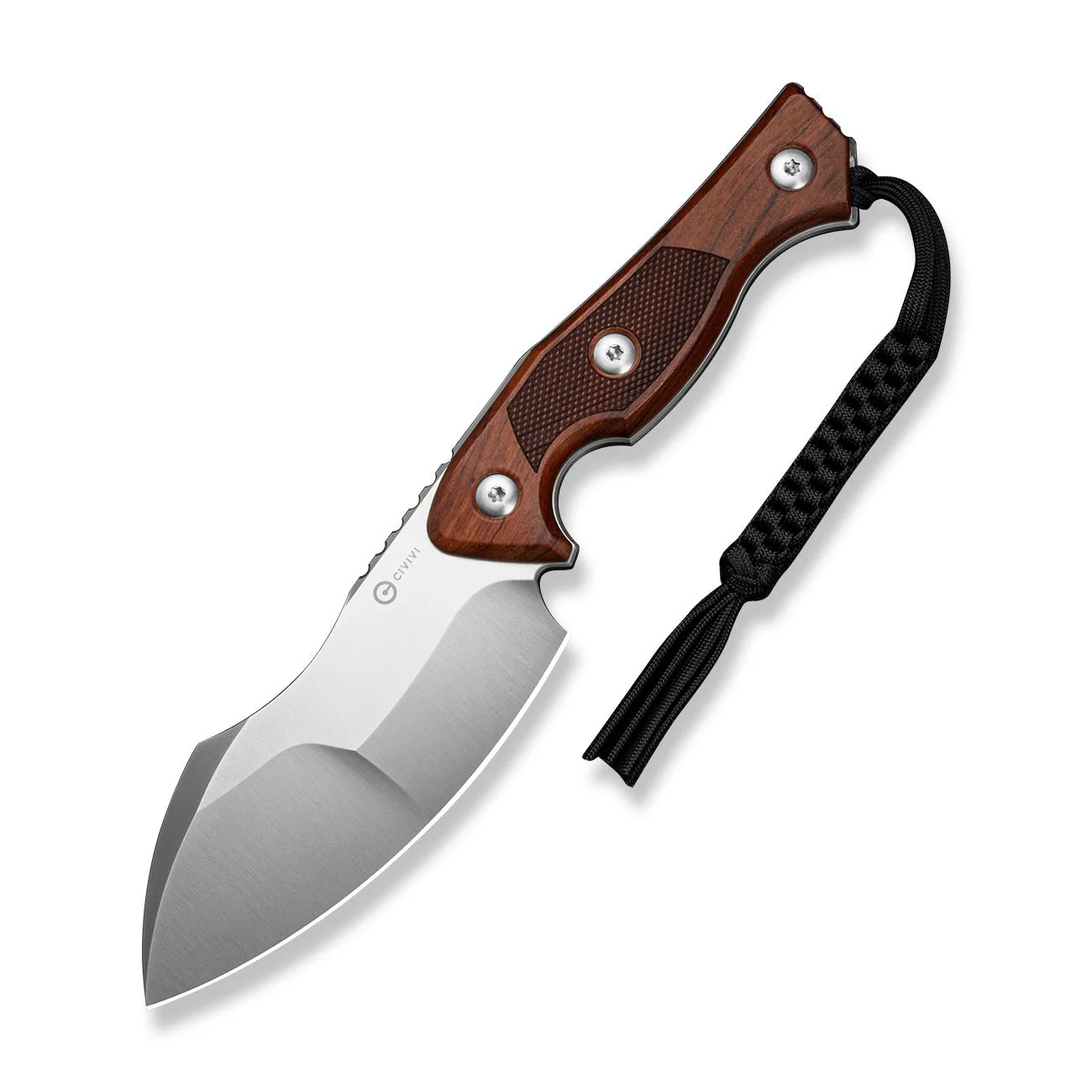 CIVIVI Scoopth Fixed Blade Knife Guibourtia Wood Handle (4.77" Satin Finished Nitro-V Blade) C24045B Sample1, With 1PC Black Lanyard, Black Kydex Sheath & T-Clip - Image 3