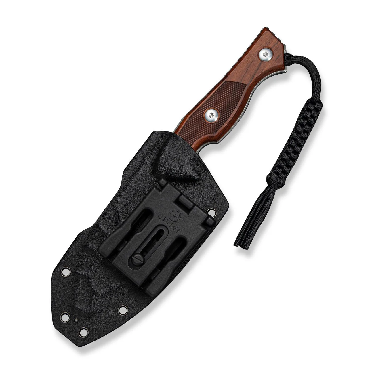 CIVIVI Scoopth Fixed Blade Knife Guibourtia Wood Handle (4.77" Satin Finished Nitro-V Blade) C24045B Sample1, With 1PC Black Lanyard, Black Kydex Sheath & T-Clip - Image 4
