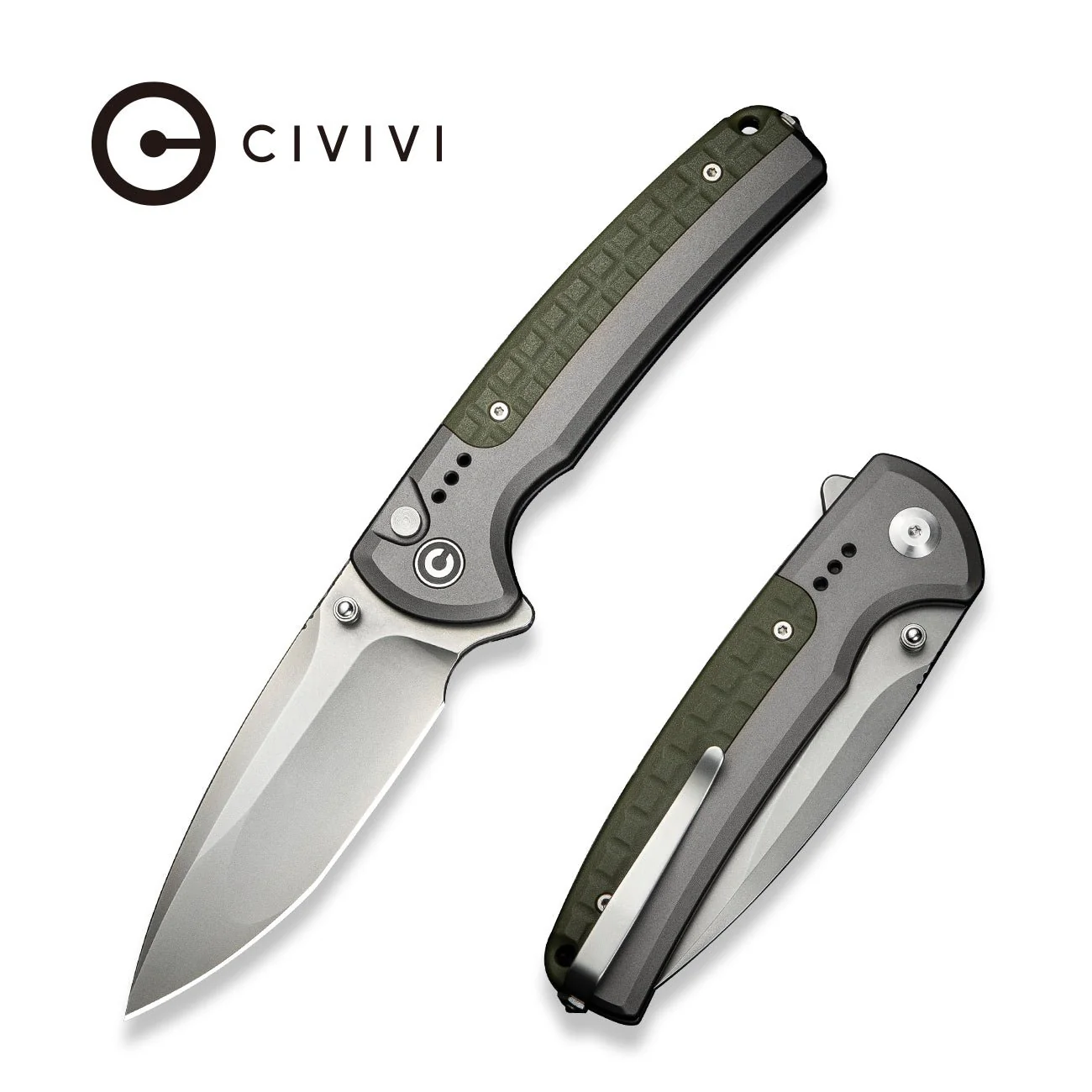 CIVIVI Sentinel Strike II Flipper & Thumb Stud & Button Lock Knife Aluminum & FRN Handle (3.7" Nitro-V Blade) C22025D-2