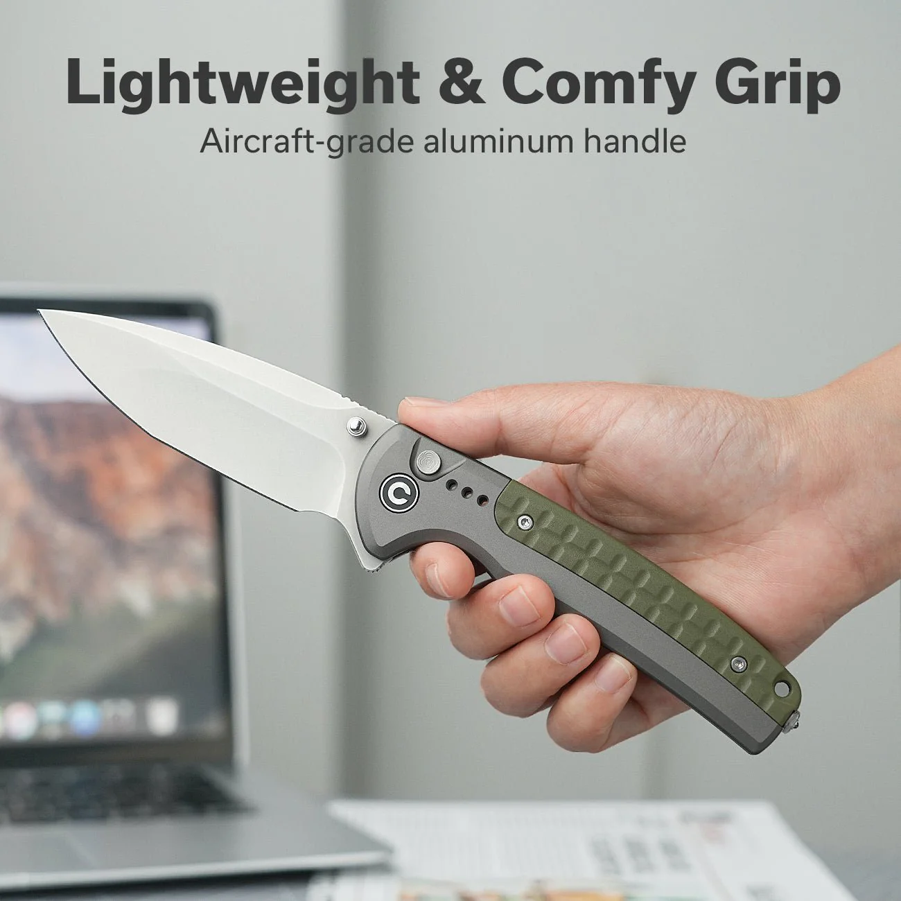 CIVIVI Sentinel Strike II Flipper & Thumb Stud & Button Lock Knife Aluminum & FRN Handle (3.7" Nitro-V Blade) C22025D-2 - Image 4