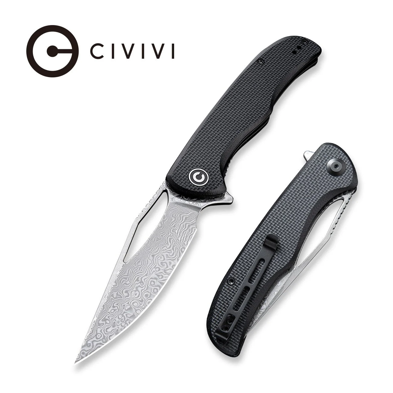 CIVIVI Shredder Flipper & Thumb Hole Knife G10 Handle (3.7" Damascus Blade) C912DS