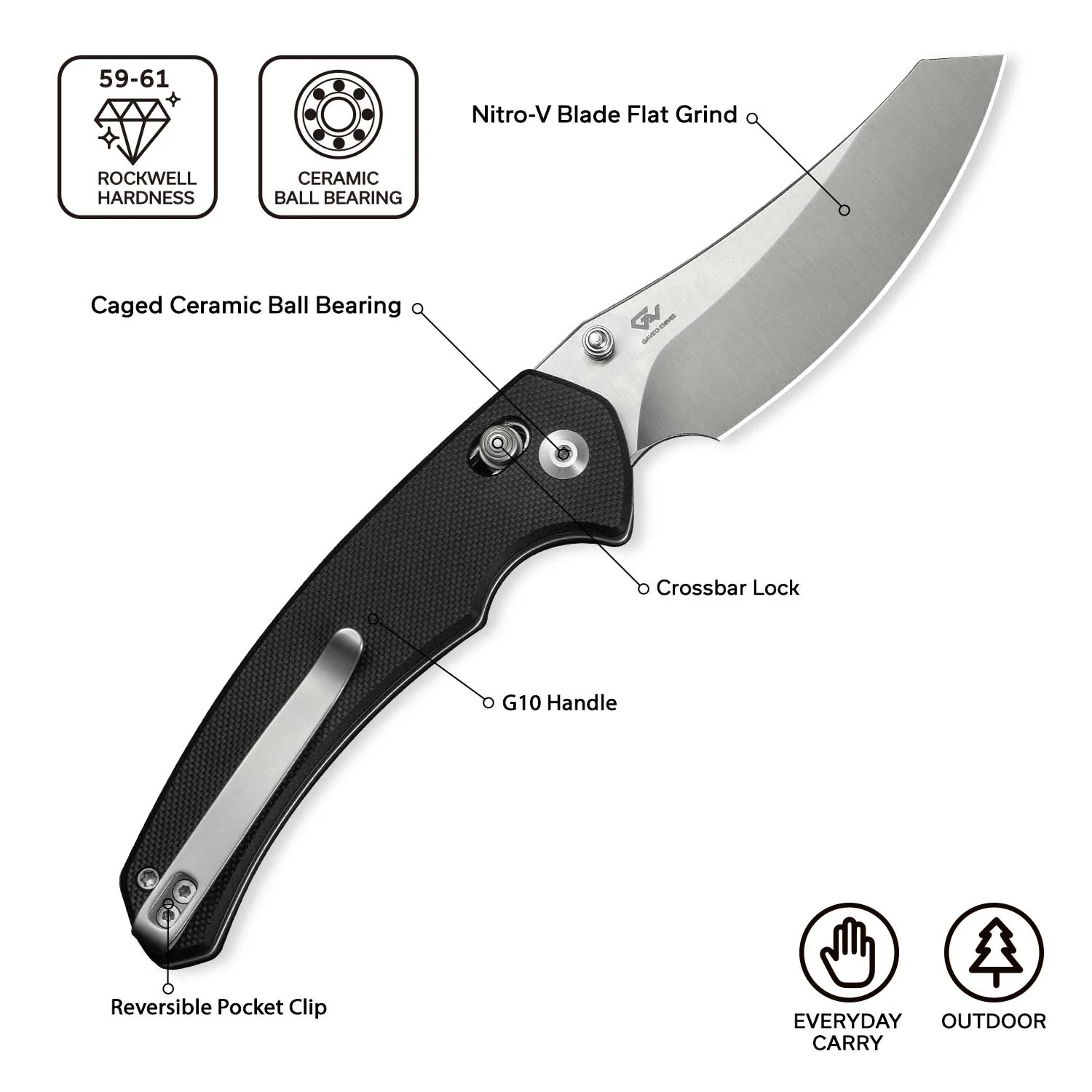 CIVIVI Sixgill Thumb Stud & Crossbar Lock Knife G10 Handle (3.41" Nitro-V Blade) C24050-1 - Image 6