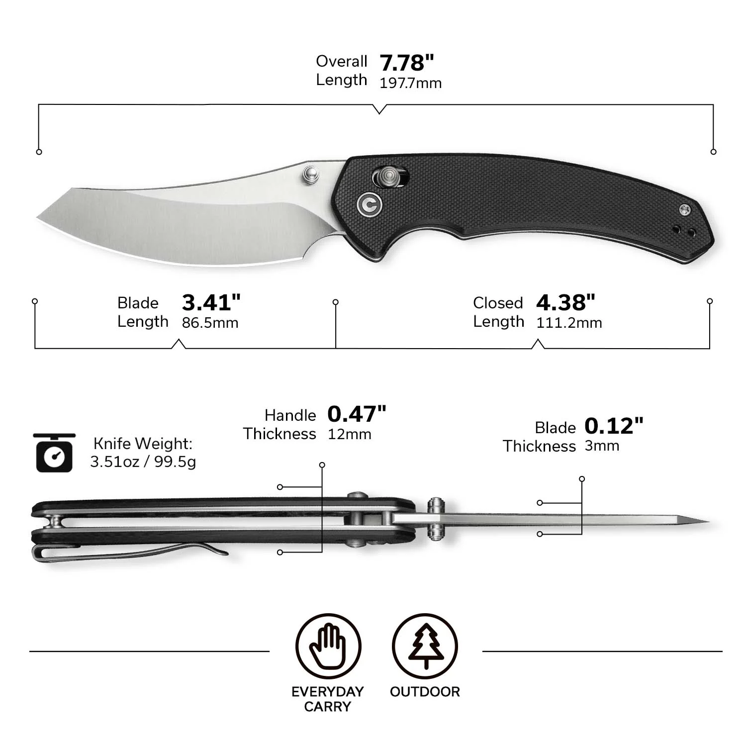 CIVIVI Sixgill Thumb Stud & Crossbar Lock Knife G10 Handle (3.41" Nitro-V Blade) C24050-1 - Image 7