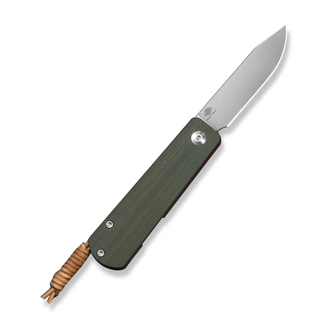 CIVIVI Slippy Sendy Slip Joint Knife Milled Green & Red G10 Handle (2.81" Satin Finished Nitro-V Blade) C24075B-1, With Brown Leather Lanyard Attached - Image 2