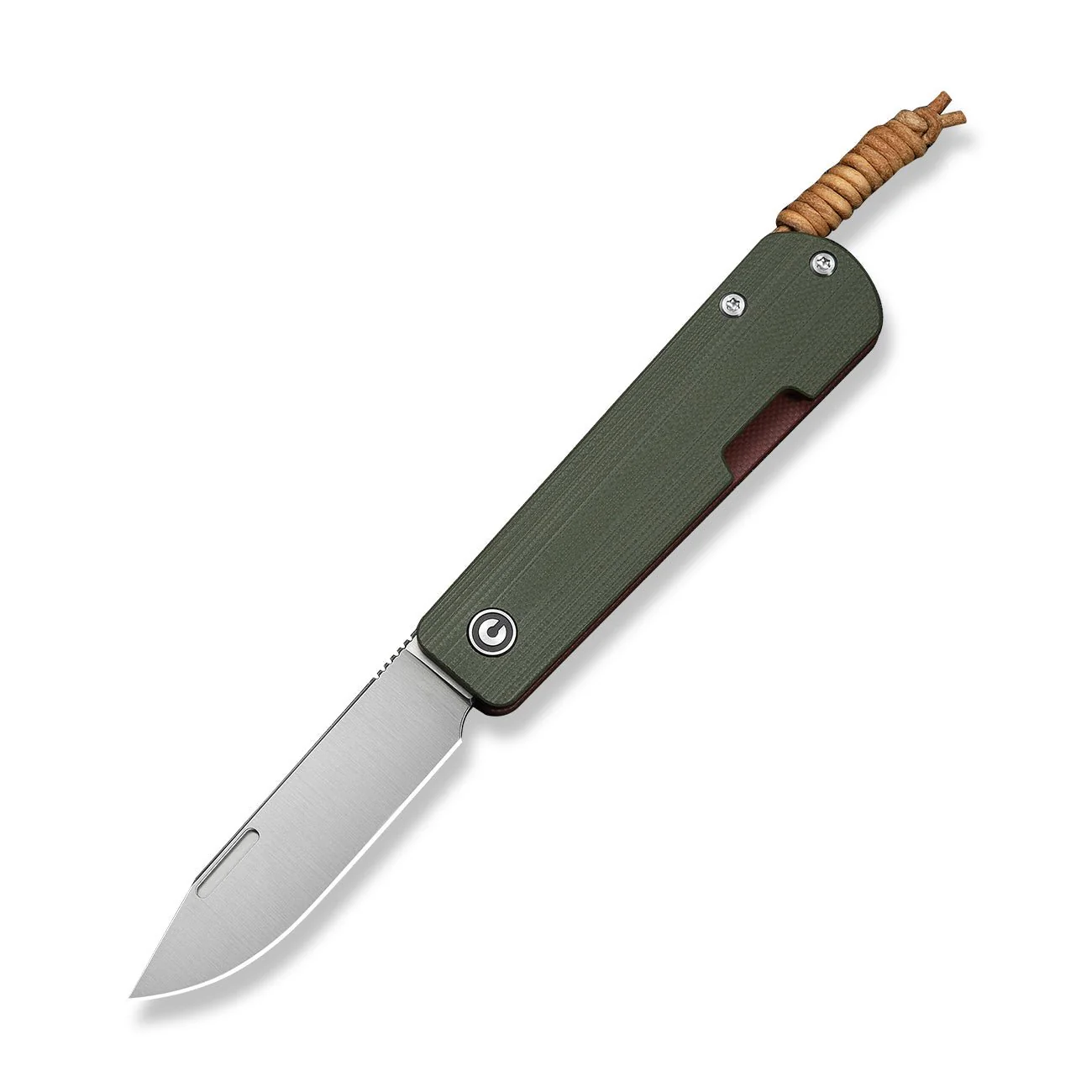 CIVIVI Slippy Sendy Slip Joint Knife Milled Green & Red G10 Handle (2.81" Satin Finished Nitro-V Blade) C24075B-1, With Brown Leather Lanyard Attached - Image 3