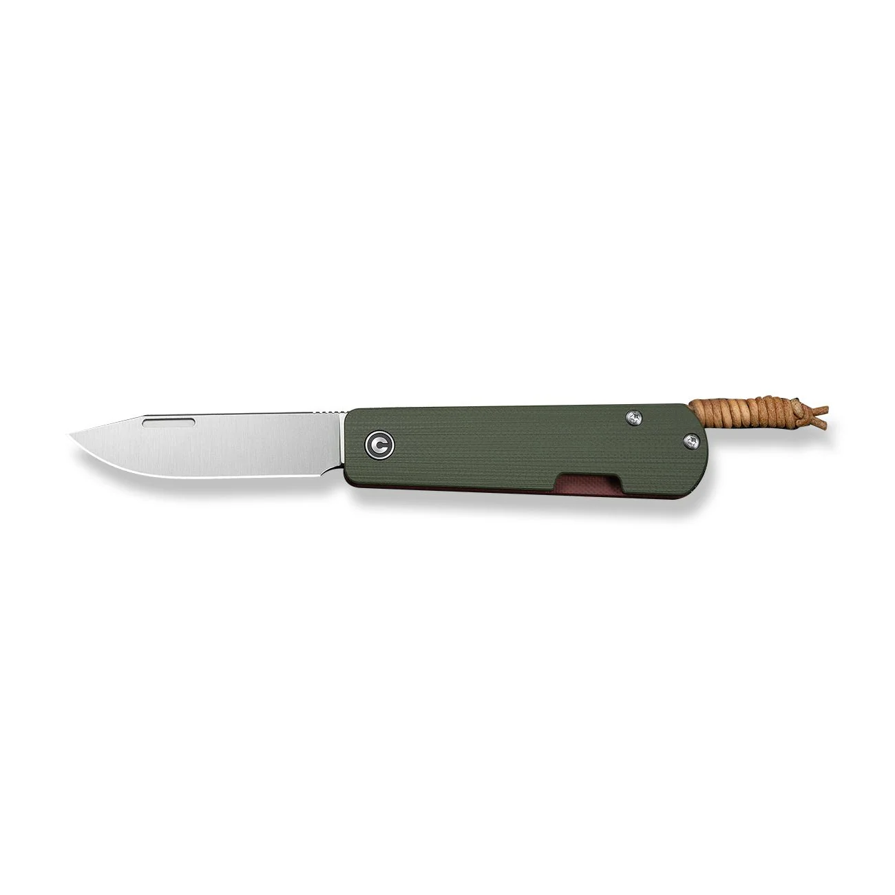 CIVIVI Slippy Sendy Slip Joint Knife Milled Green & Red G10 Handle (2.81" Satin Finished Nitro-V Blade) C24075B-1, With Brown Leather Lanyard Attached - Image 4