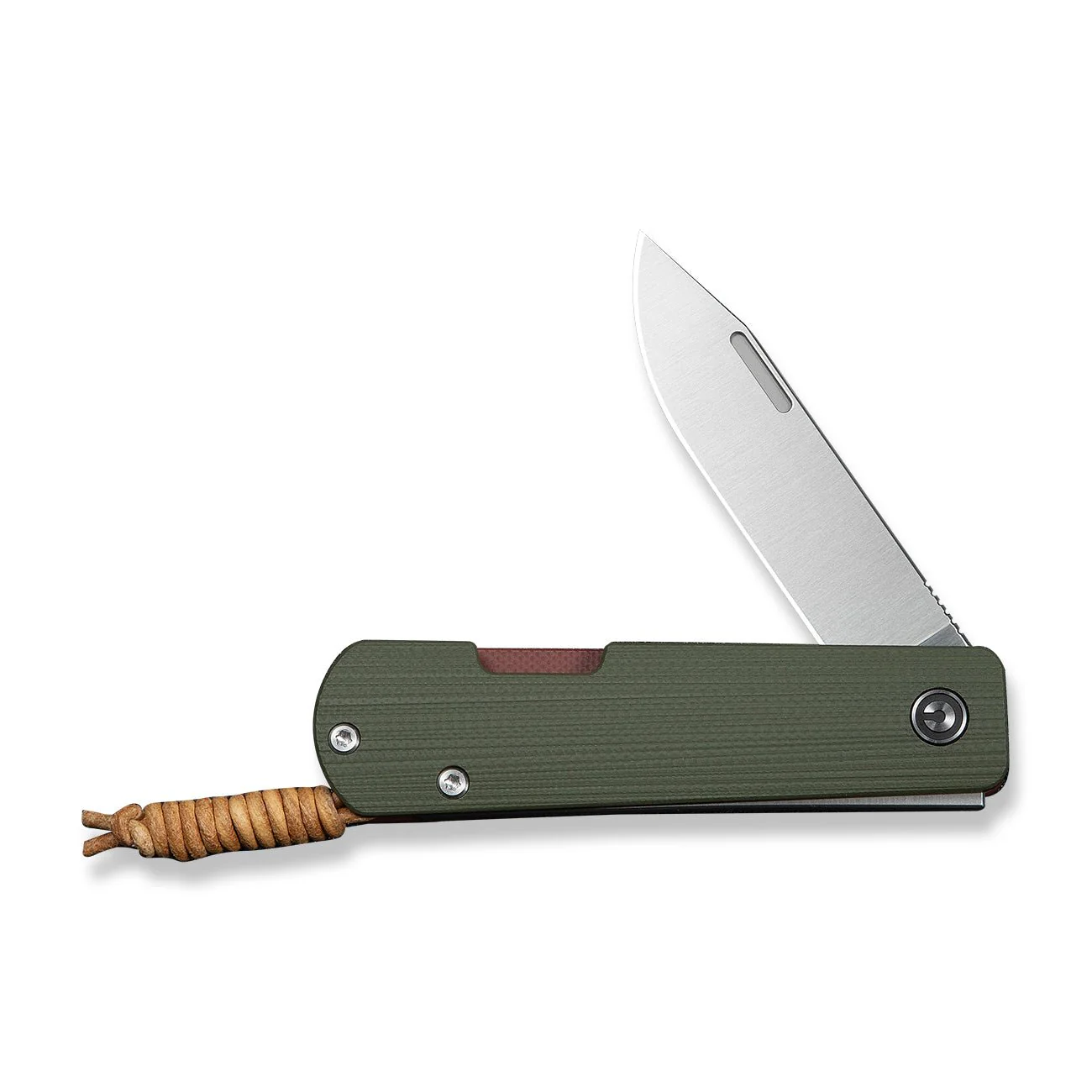CIVIVI Slippy Sendy Slip Joint Knife Milled Green & Red G10 Handle (2.81" Satin Finished Nitro-V Blade) C24075B-1, With Brown Leather Lanyard Attached - Image 5