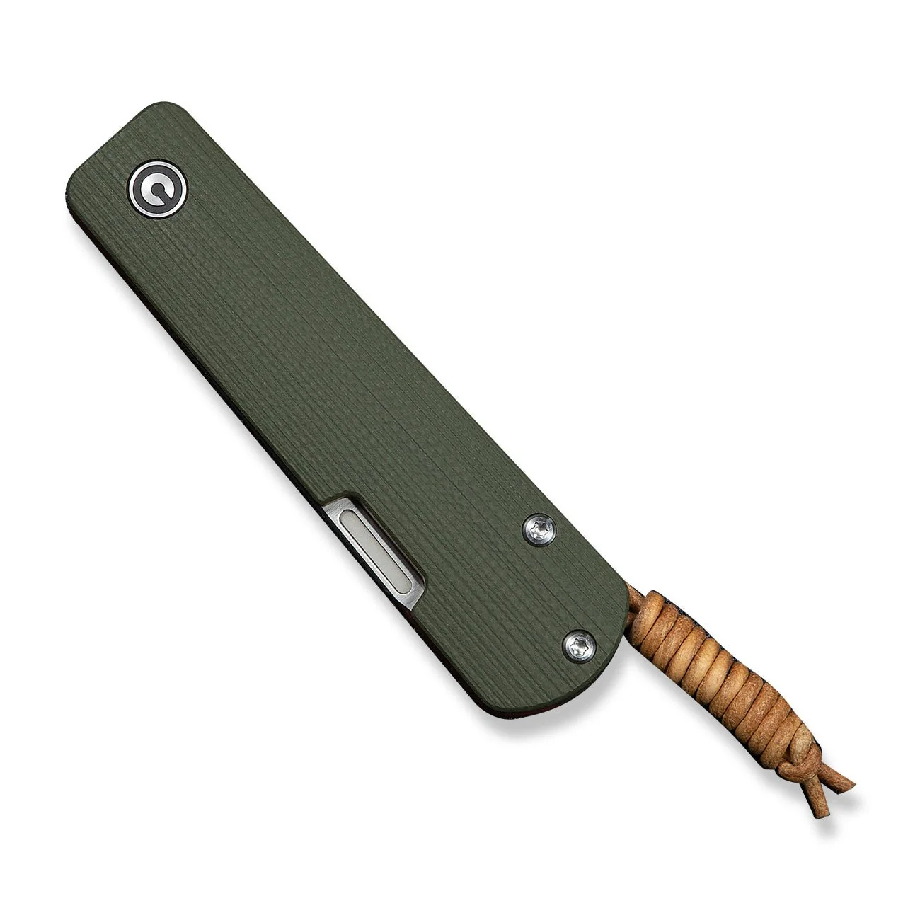 CIVIVI Slippy Sendy Slip Joint Knife Milled Green & Red G10 Handle (2.81" Satin Finished Nitro-V Blade) C24075B-1, With Brown Leather Lanyard Attached - Image 6