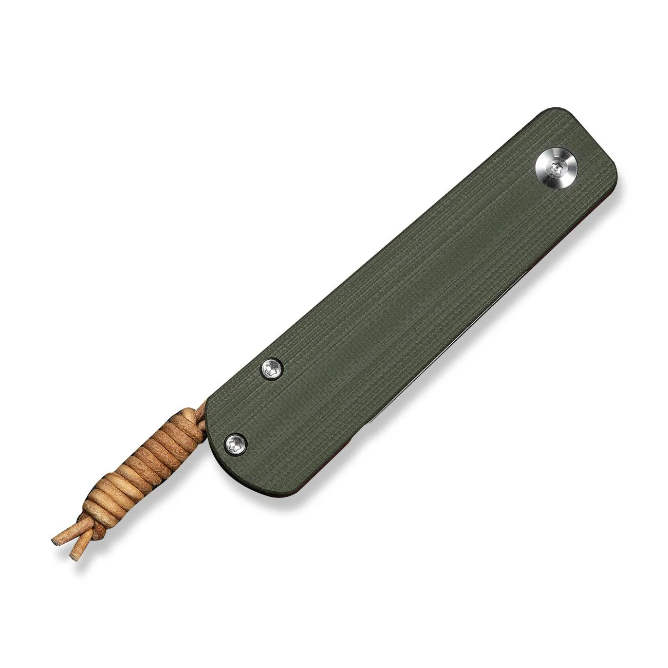 CIVIVI Slippy Sendy Slip Joint Knife Milled Green & Red G10 Handle (2.81" Satin Finished Nitro-V Blade) C24075B-1, With Brown Leather Lanyard Attached - Image 7