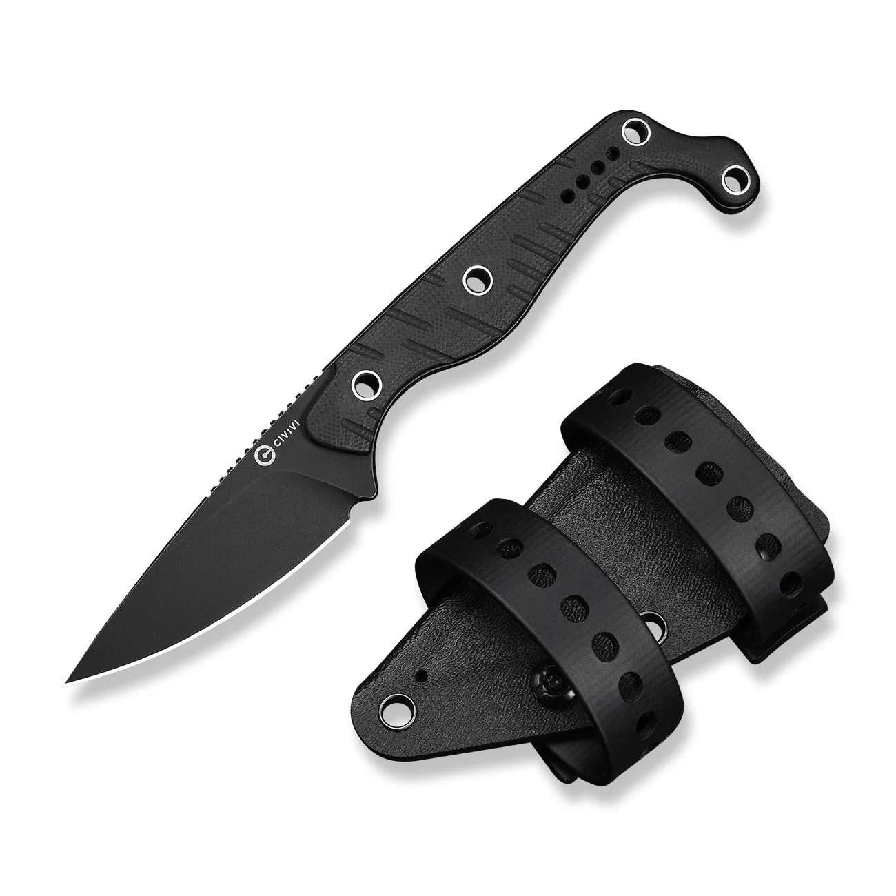 CIVIVI SŌKN Fixed Blade Knife Black G10 Handle (2.82" Black Stonewashed Nitro-V Blade) C22027-3, With 1PC Black Kydex Sheath & 2PCS Black Straps - Image 3