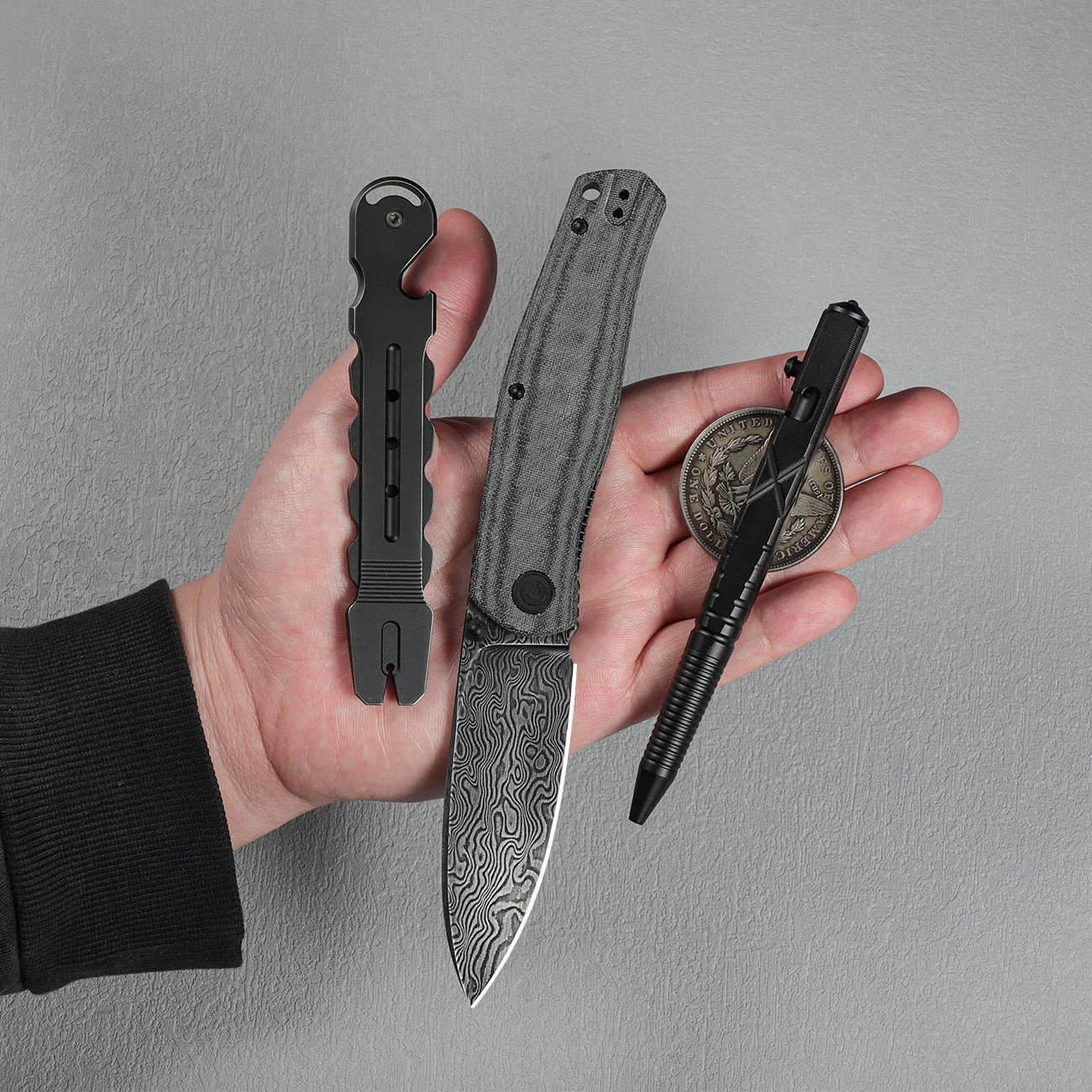 CIVIVI Sokoke Front Flipper & Thumb Stud Knife Micarta Handle (3.35" Damascus Blade) C22007-DS1 - Image 3