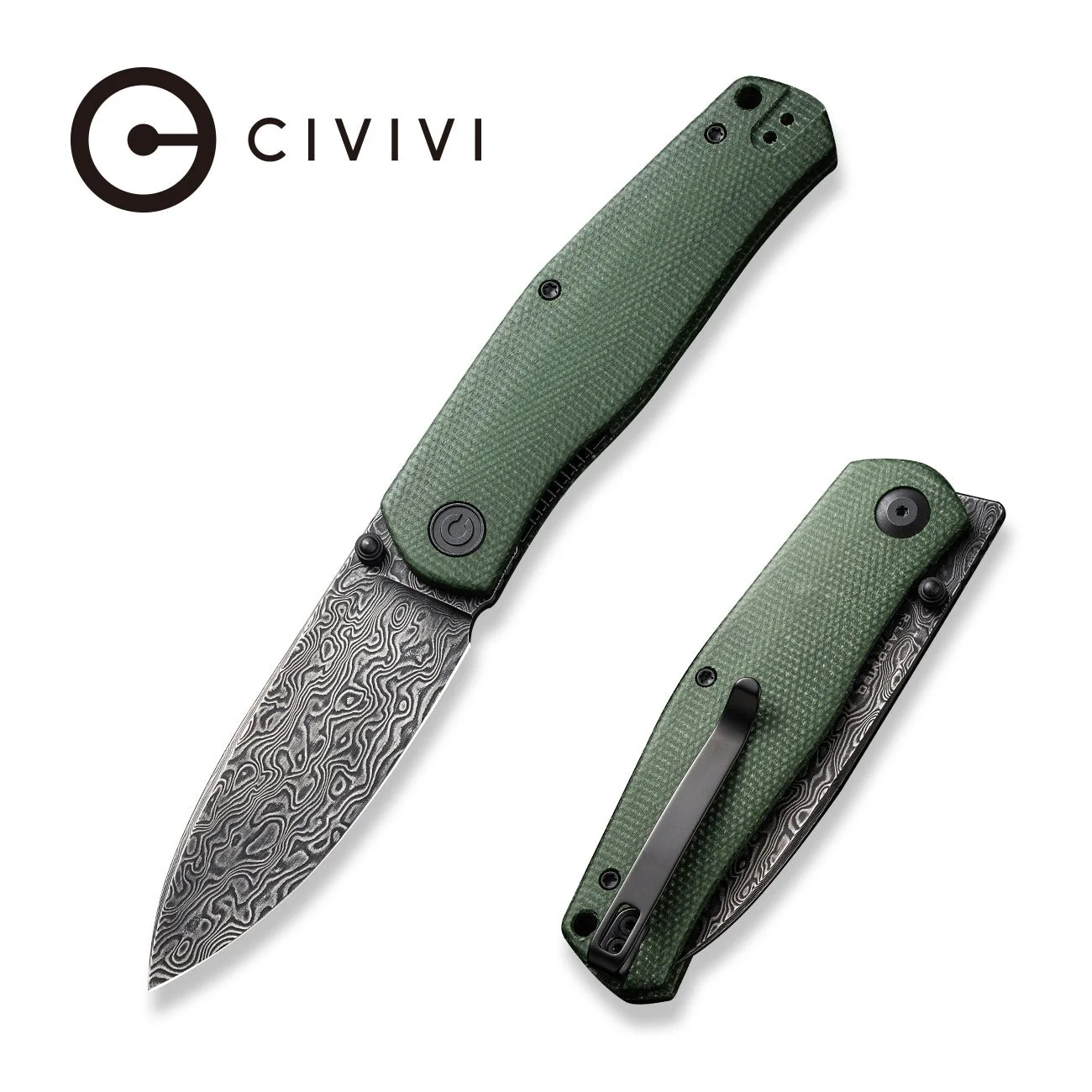 CIVIVI Sokoke Front Flipper & Thumb Stud Knife Micarta Handle (3.35" Damascus Blade) C22007-DS2