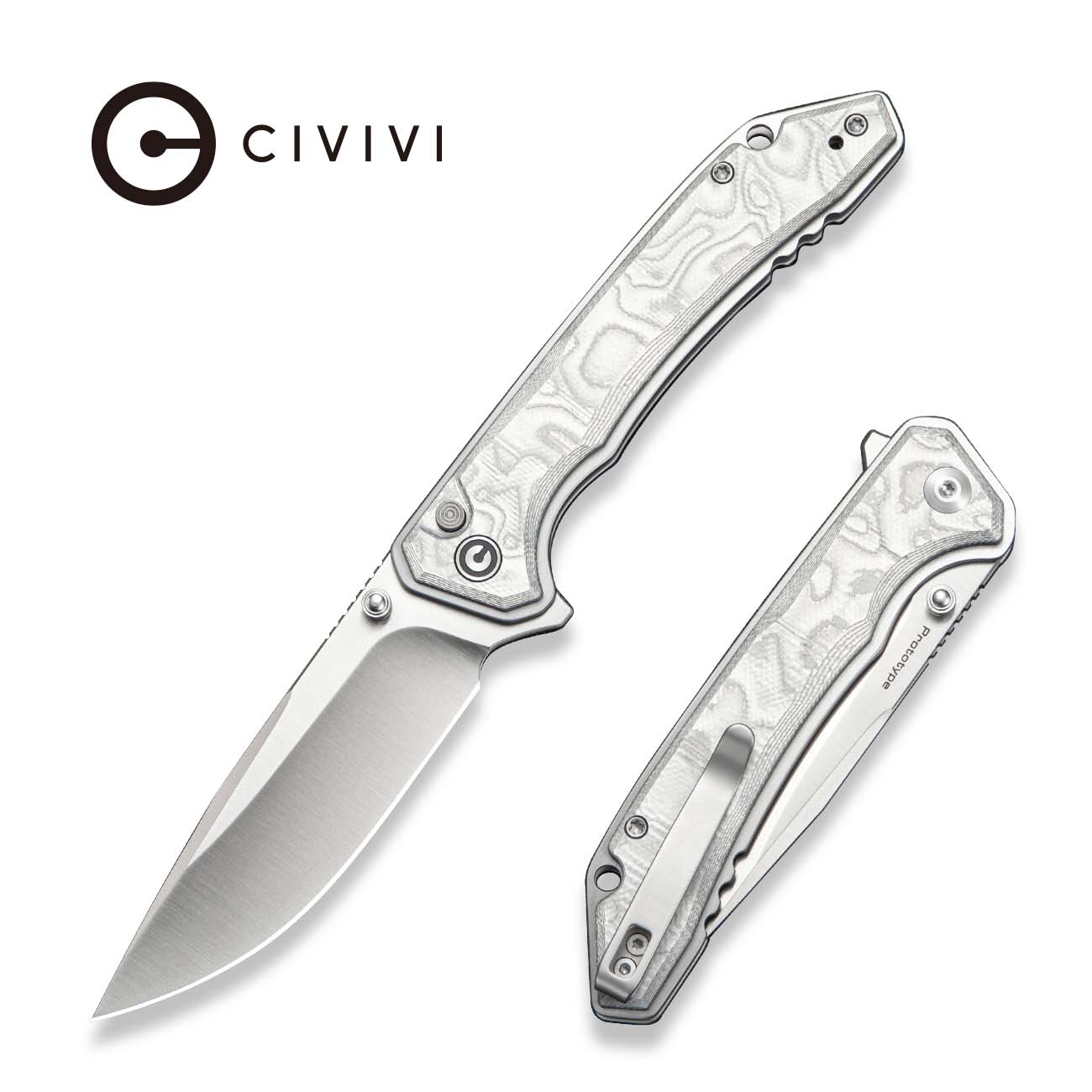 CIVIVI Spherion Flipper & Thumb Stud & Button Lock Knife G10 With Aluminum Foil Handle (3.45" Satin Finished Nitro-V Blade) C25039 Sample2