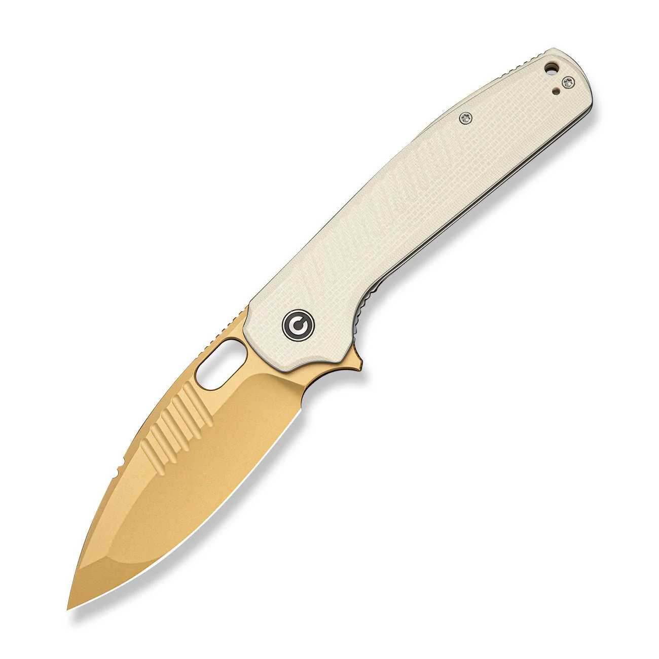 CIVIVI Spooky Flipper & Thumb Hole Knife Ivory Coarse G10 Handle (3.72" Desert Tan Stonewashed 14C28N Blade) C25022A Sample2 - Image 3