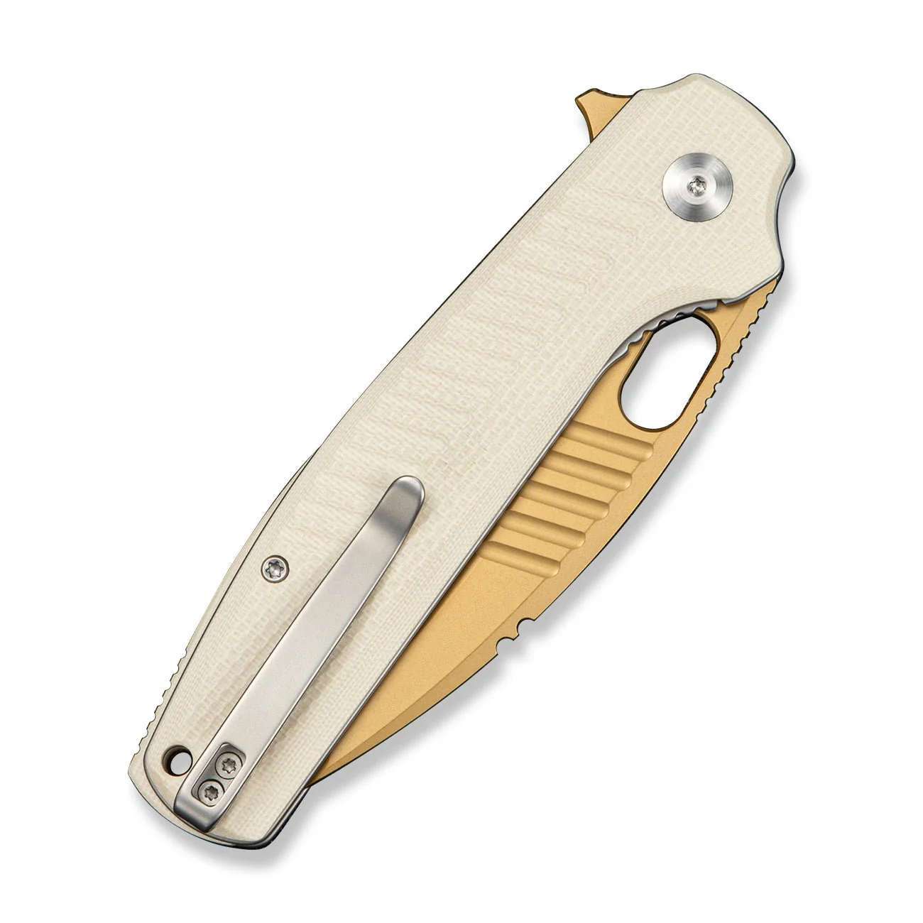 CIVIVI Spooky Flipper & Thumb Hole Knife Ivory Coarse G10 Handle (3.72" Desert Tan Stonewashed 14C28N Blade) C25022A Sample2 - Image 4