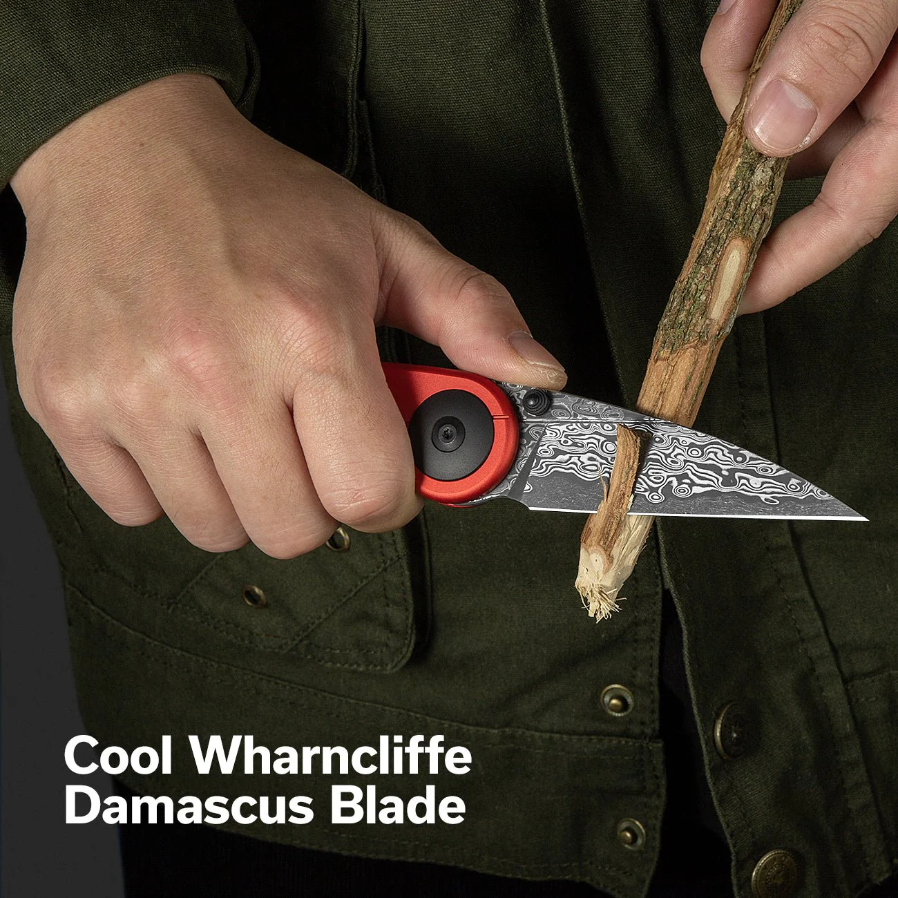 CIVIVI Starflare Thumb Stud & Button Lock Knife Aluminum Handle (3.3" Damascus Blade) C23052-DS1 - Image 4