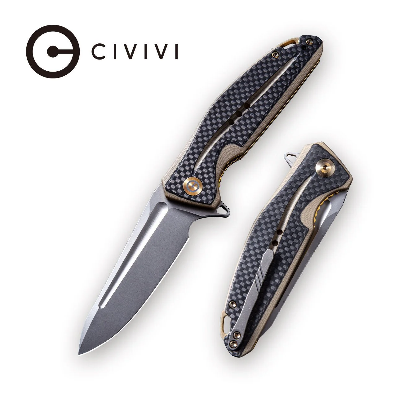 CIVIVI Statera Flipper Knife G10 & Carbon Fiber Handle (3.45" D2 Blade) C901A