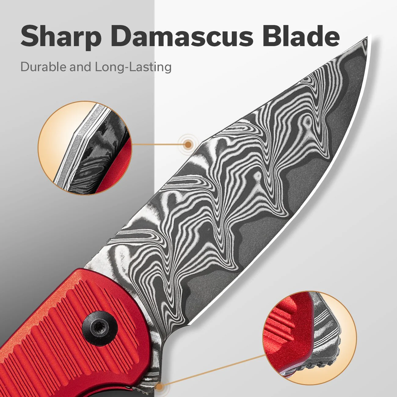 CIVIVI Stormhowl Flipper & Button Lock Knife Aluminum Handle (3.3" Damascus Blade) C23040B-DS1 - Image 4