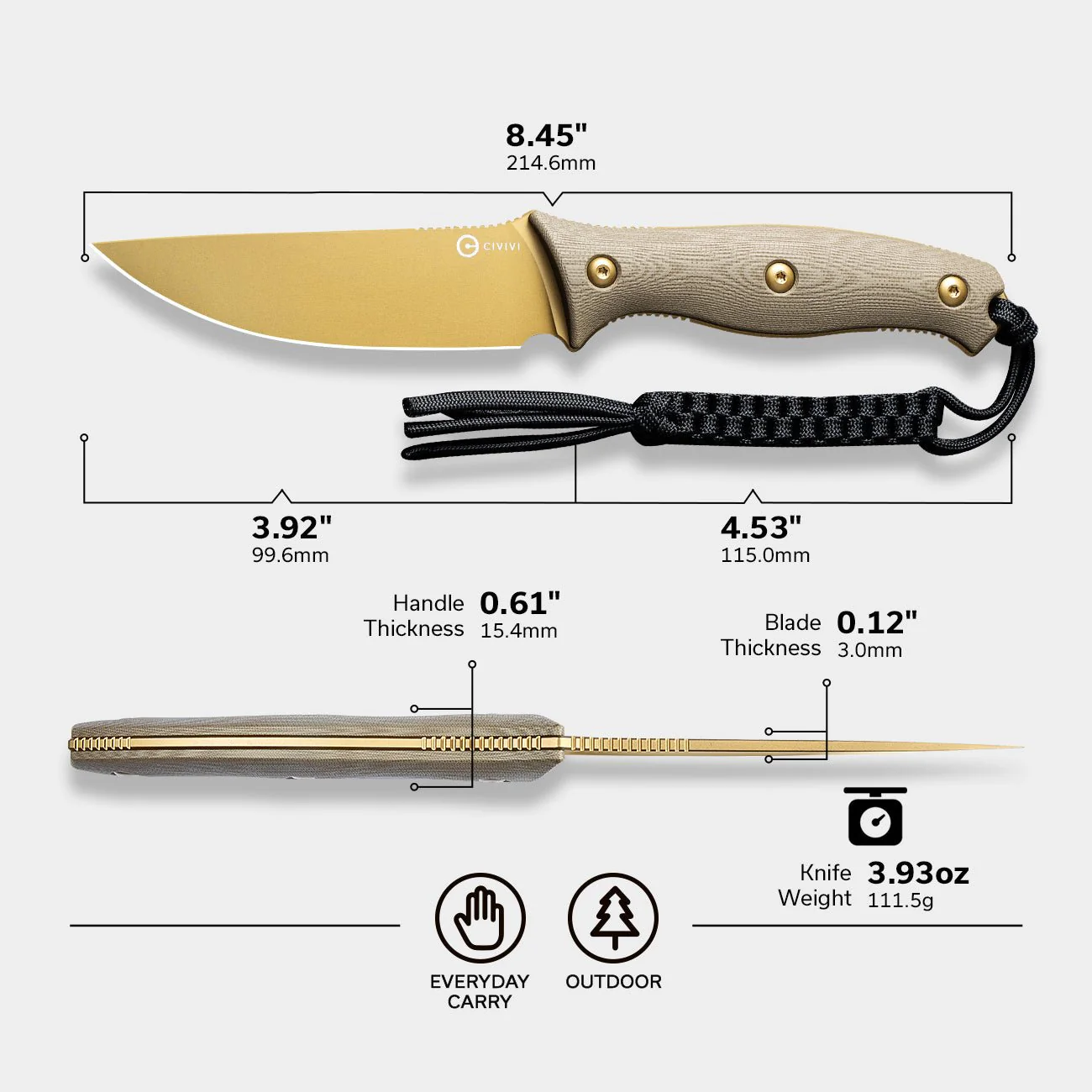 CIVIVI Stormridge Fixed Blade Knife G10 Handle (3.92" Nitro-V Blade) C23041-2 - Image 2