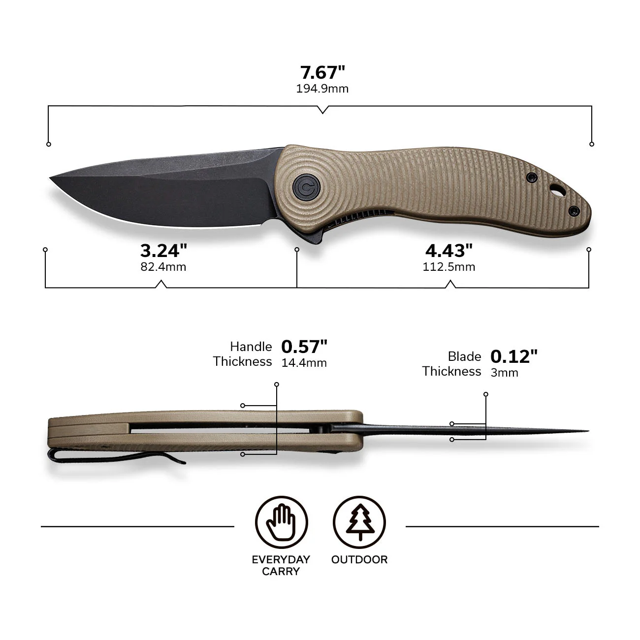 CIVIVI Synergy3 Flipper Knife G10 Handle (3.24" Nitro-V Blade) C20075D-2 - Image 5