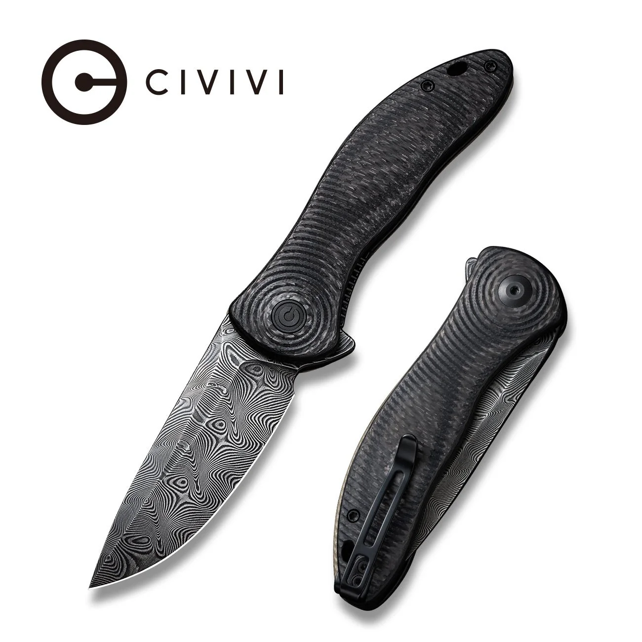 CIVIVI Synergy3 Flipper Knife G10 & Carbon Fiber Handle (3.24" Damascus Blade) C20075D-DS1