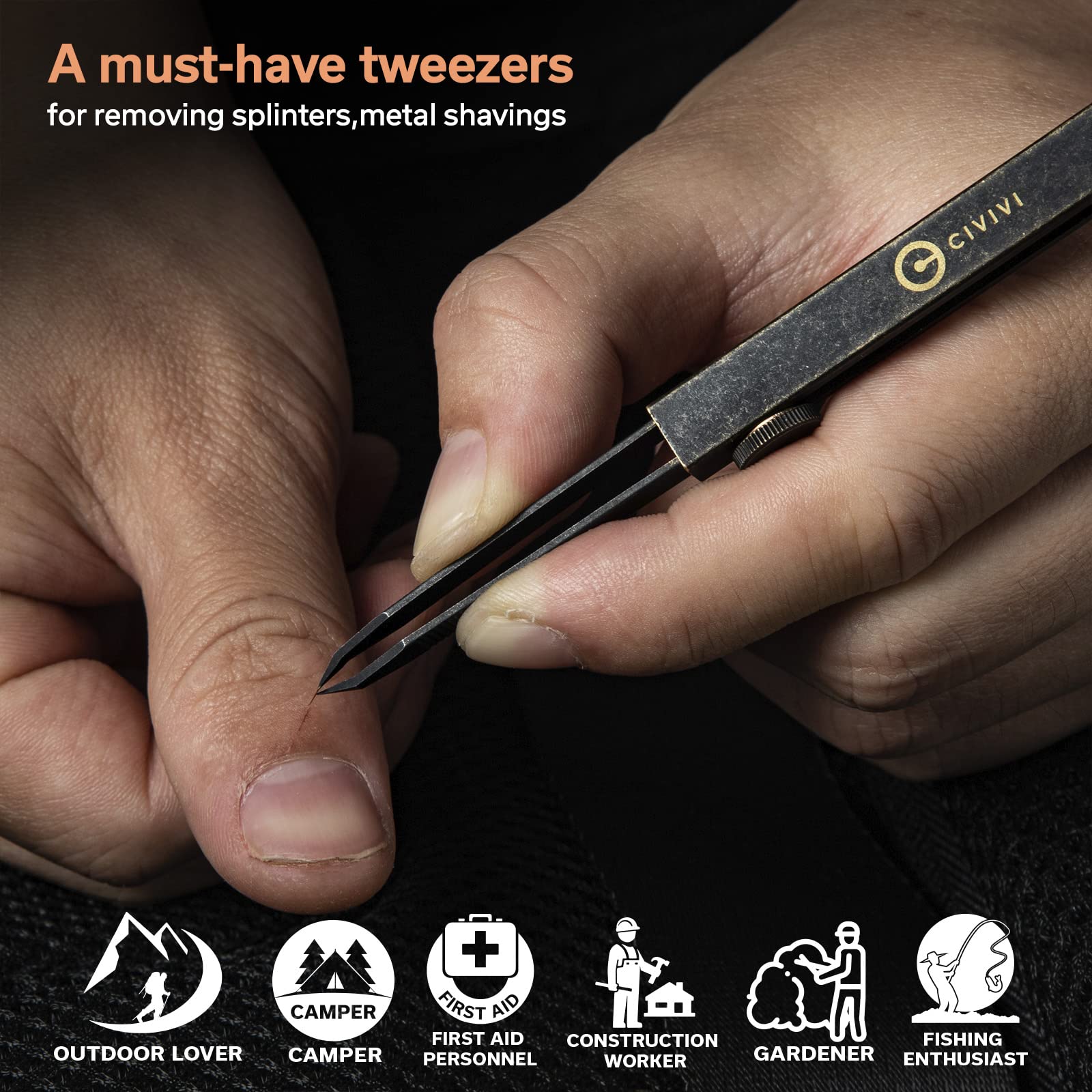 CIVIVI Tac-N-Tweeze Brass Handle (1.77" Stainless Steel Tweezers) C19062B-A - Image 2