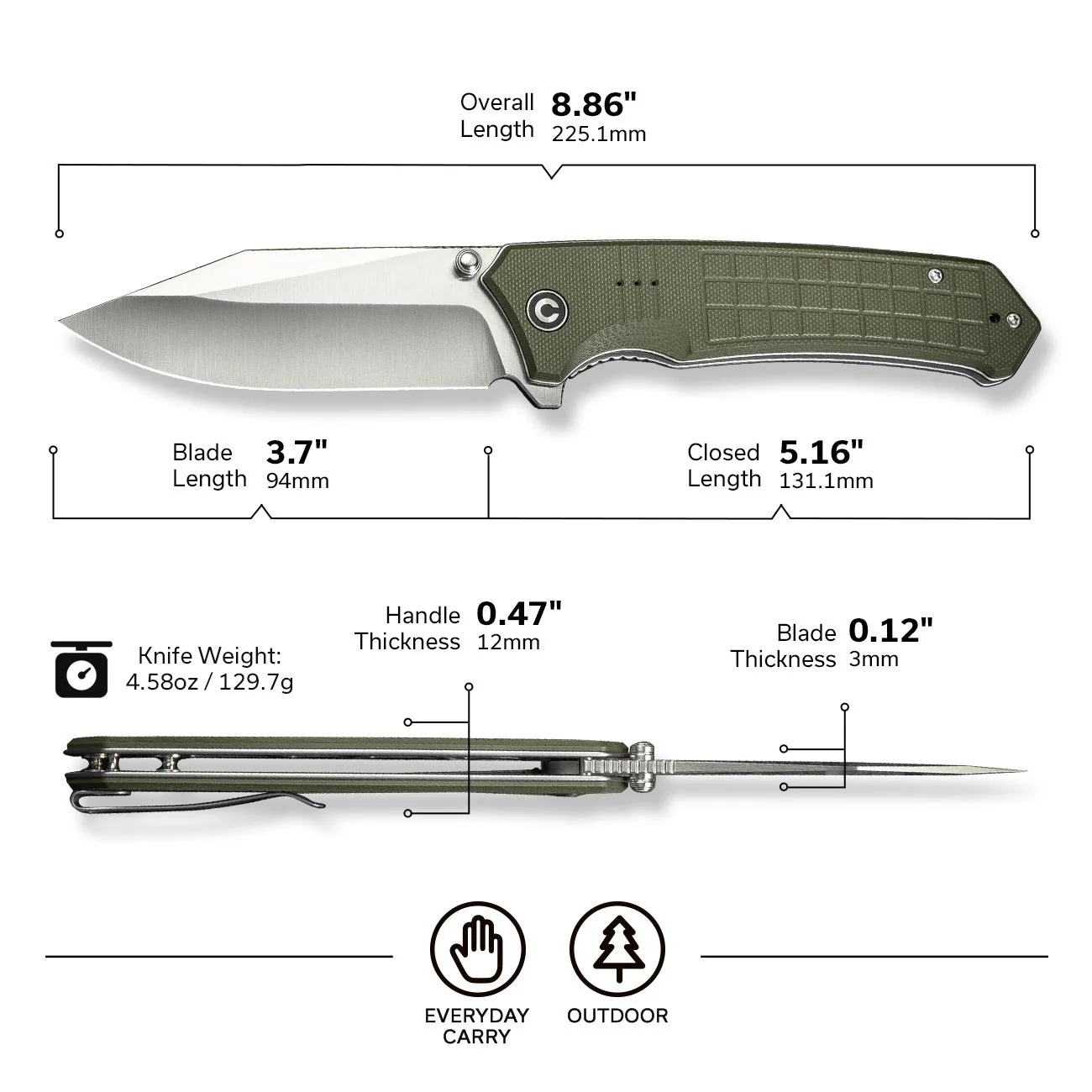 CIVIVI Tacticorix Flipper & Thumb Stud Knife G10 Handle (3.7" Nitro-V Blade) C23055-2 - Image 2