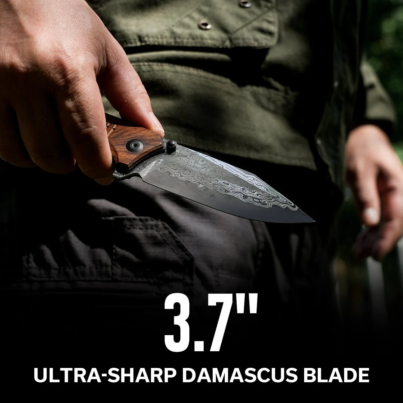 CIVIVI Tacticorix Flipper & Thumb Stud Knife Wood Handle (3.7" Damascus Blade) C23055-DS1 - Image 3