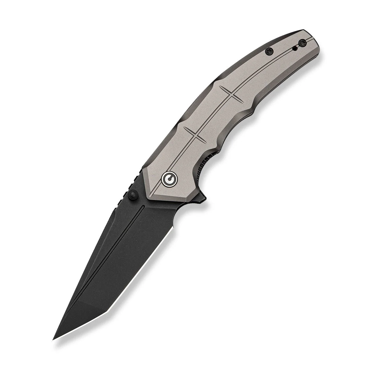 CIVIVI Tactron Flipper & Thumb Stud Knife Gray Aluminum Handle (3.2" Black Stonewashed Nitro-V Blade) C25049 Sample2 - Image 3