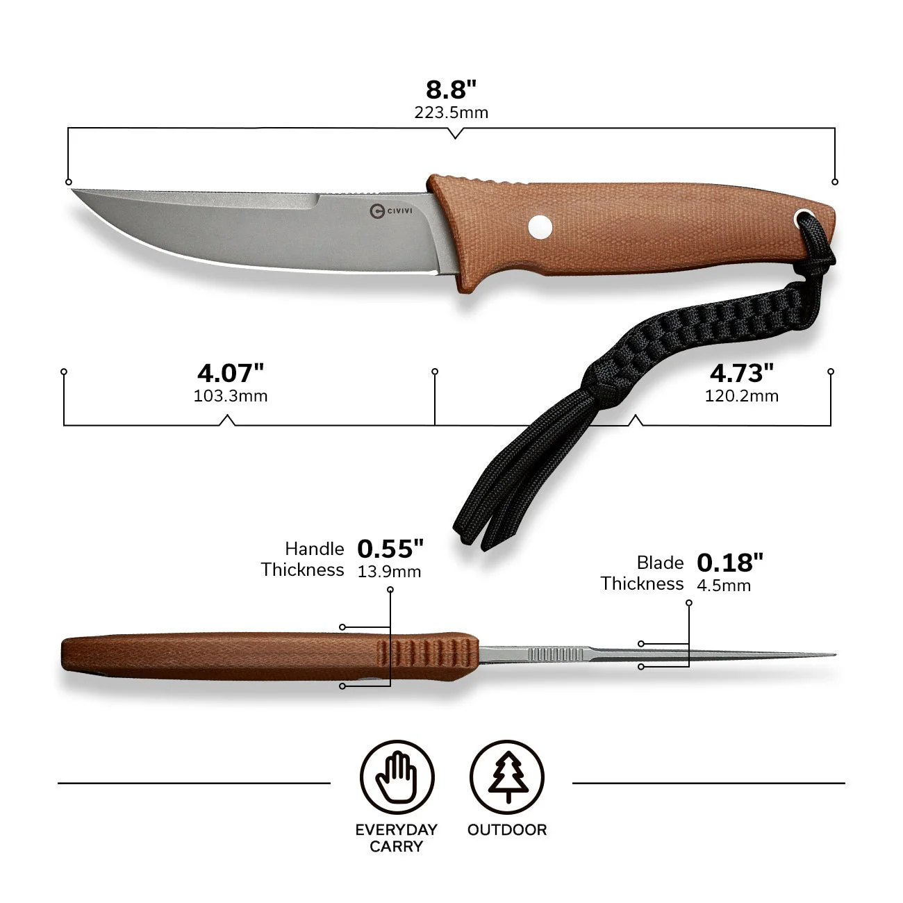 CIVIVI Tamashii Fixed Blade Knife Micarta Handle (4.07" D2 Blade) C19046-5 - Image 5
