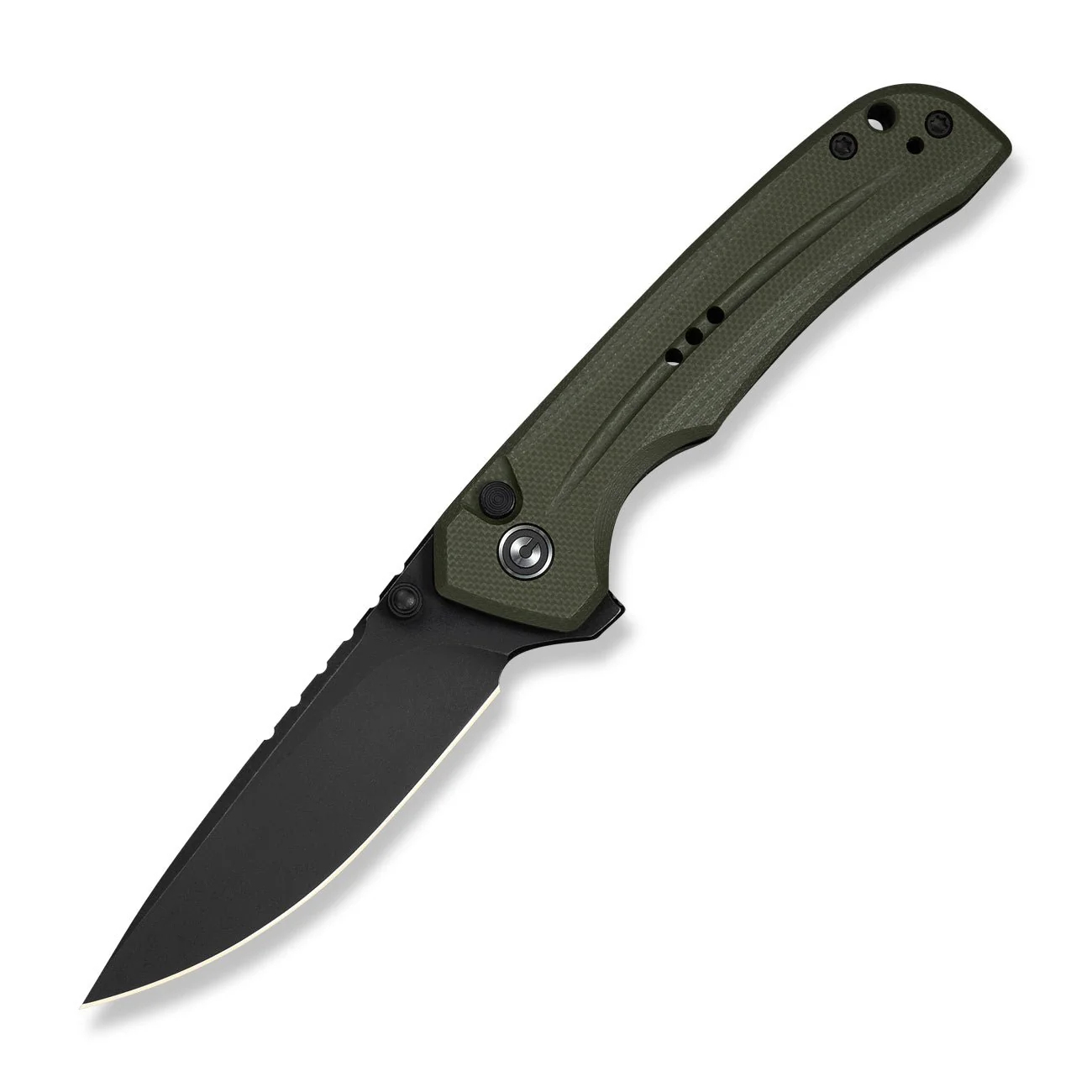 CIVIVI Tarask Flipper & Thumb Stud & Button Lock Knife OD Green G10 Handle (2.96" Black Stonewashed Nitro-V Blade) C25023C-2 - Image 3