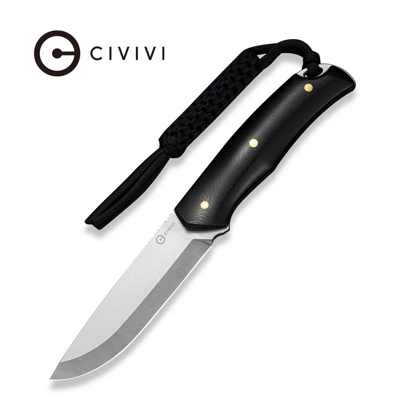 CIVIVI Thaloryn Black G10 Handle (4.1" Satin Finished AEB-L Blade) C25082 Sample1, With 1PC Brown Leather Sheath and 1PC Black Lanyard