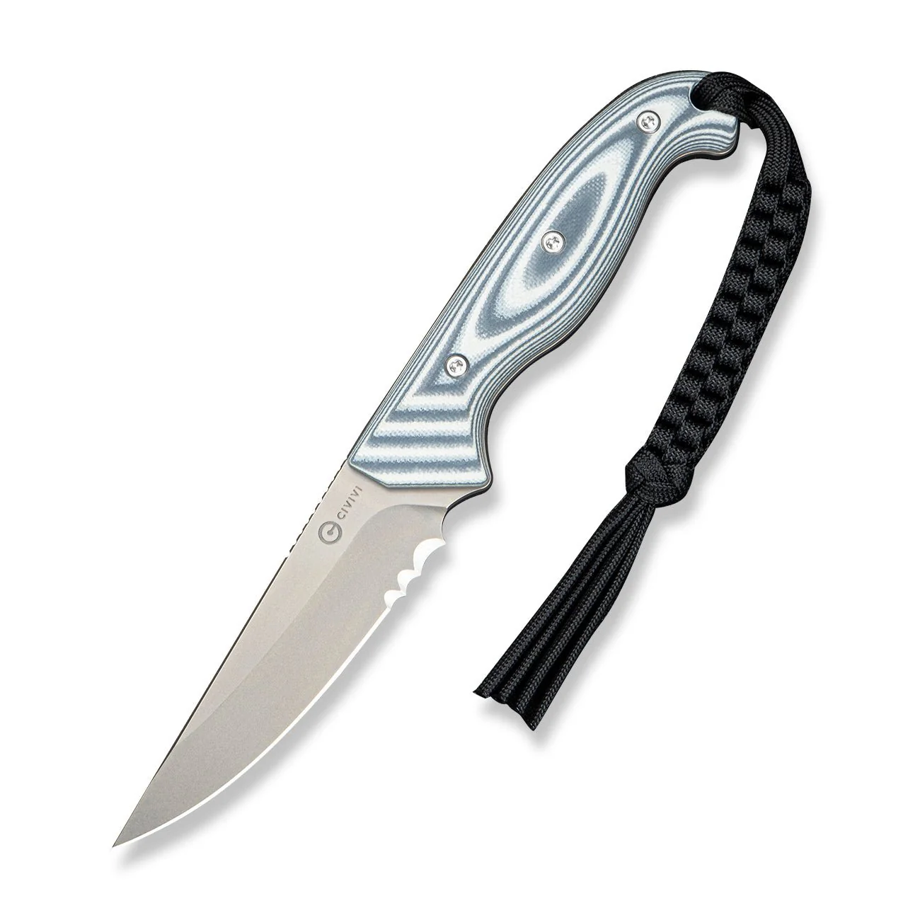 CIVIVI Torvyn Fixed Blade Knife Layered Neutral Blue & White G10 Handle (3.57" Stonewashed AEB-L Blade) C25034B Sample1, With 1PC Black Lanyard, Black Kydex Sheath & T-Clip - Image 3