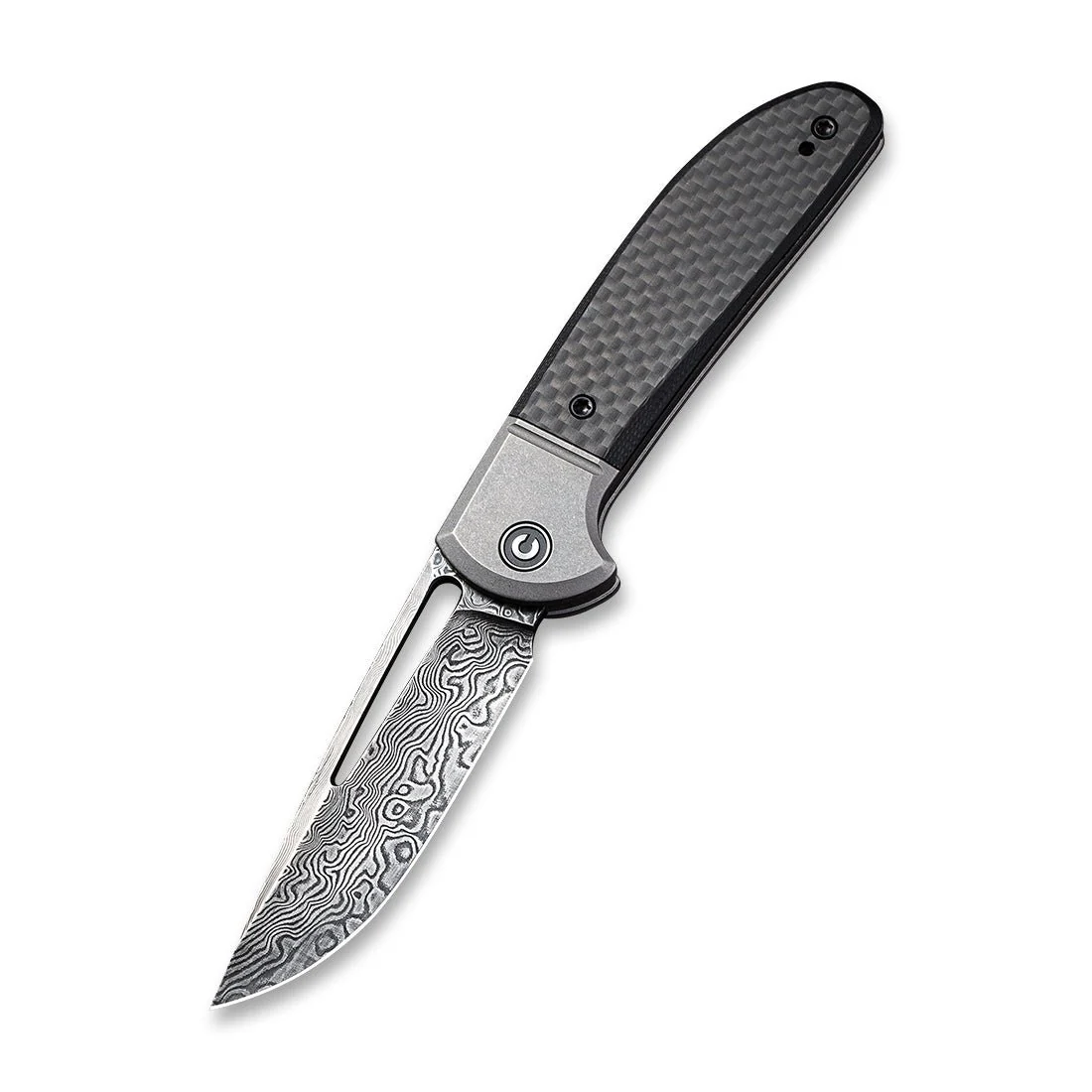 CIVIVI Trailblazer Slip Joint & Thumb Hole Knife Carbon Fiber & G10 & Stainless Steel Handle (2.97" Damascus Blade) C2018DS-1 - Image 2