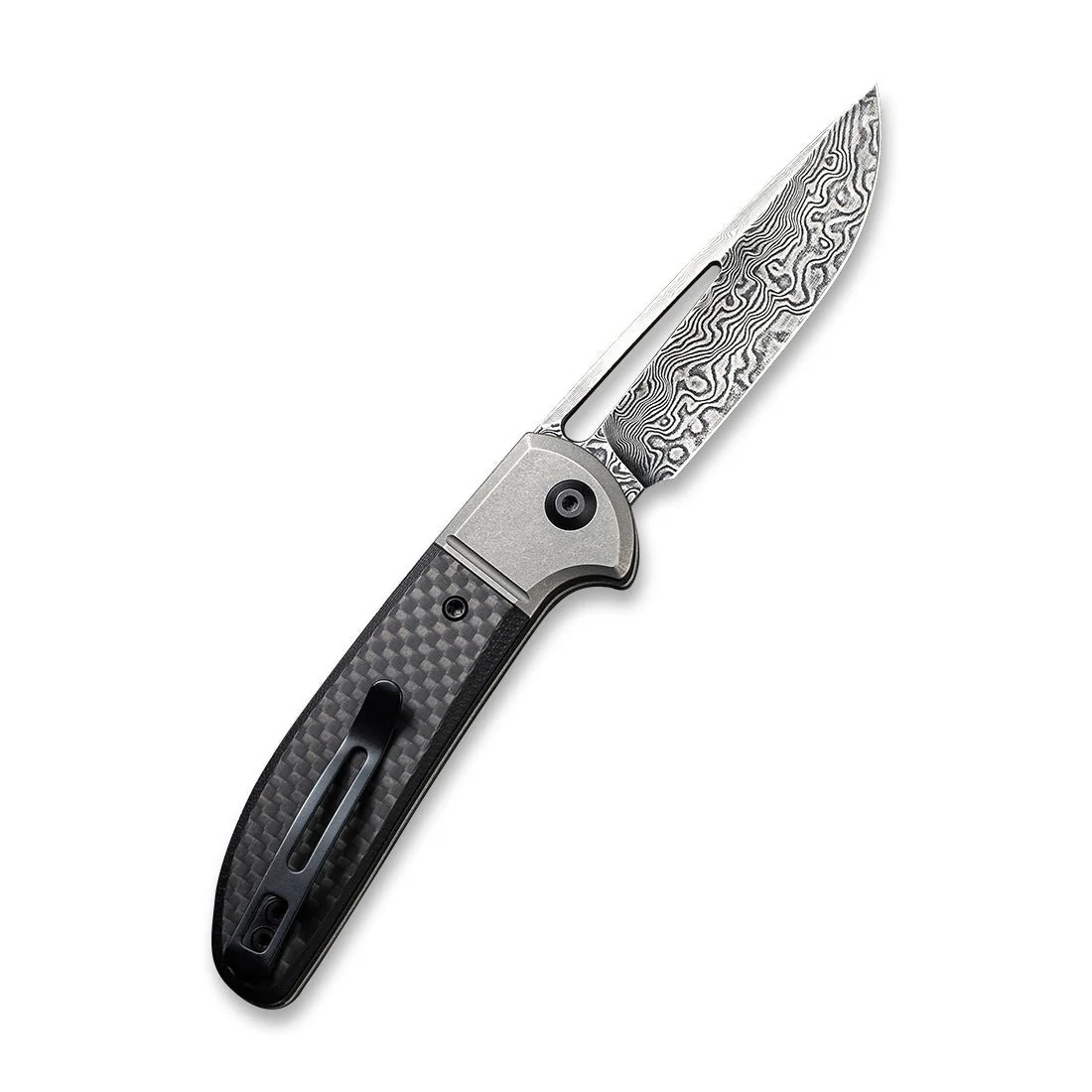 CIVIVI Trailblazer Slip Joint & Thumb Hole Knife Carbon Fiber & G10 & Stainless Steel Handle (2.97" Damascus Blade) C2018DS-1 - Image 3