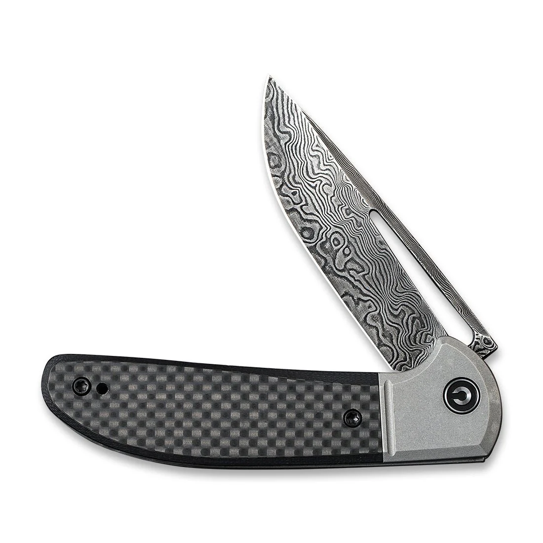 CIVIVI Trailblazer Slip Joint & Thumb Hole Knife Carbon Fiber & G10 & Stainless Steel Handle (2.97" Damascus Blade) C2018DS-1 - Image 4