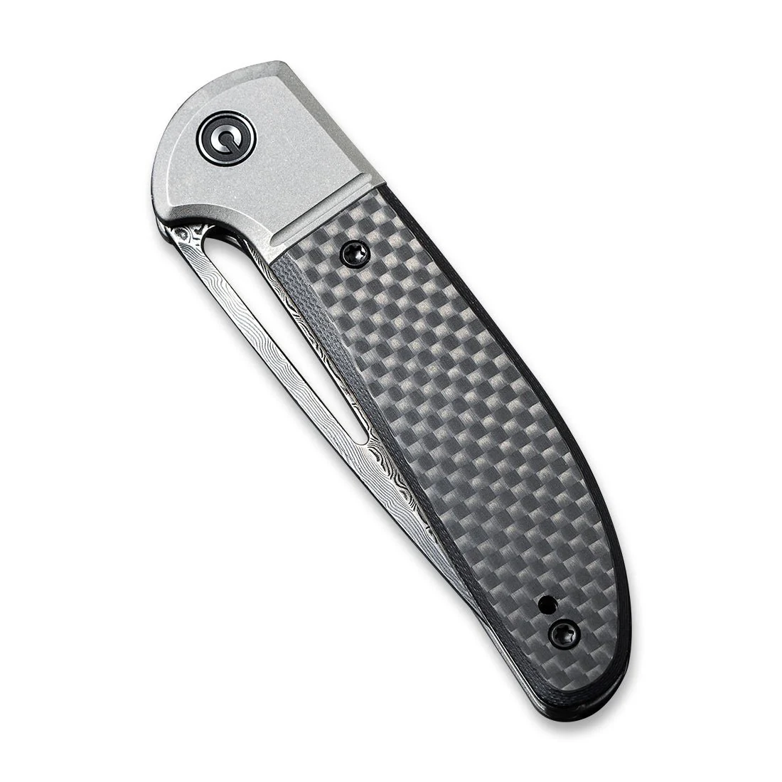 CIVIVI Trailblazer Slip Joint & Thumb Hole Knife Carbon Fiber & G10 & Stainless Steel Handle (2.97" Damascus Blade) C2018DS-1 - Image 5