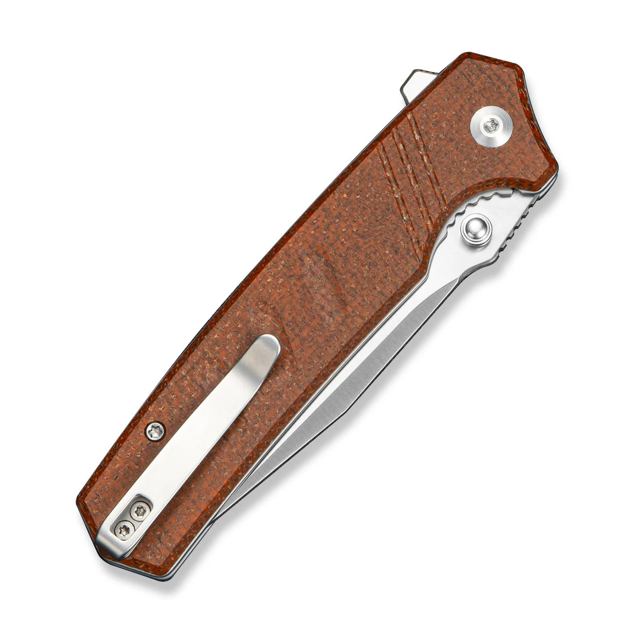 CIVIVI Trellex Flipper & Thumb Stud Knife Brown Burlap Micarta Handle (3.5" Satin Finished Nitro-V Blade) C25013 Sample2 - Image 4