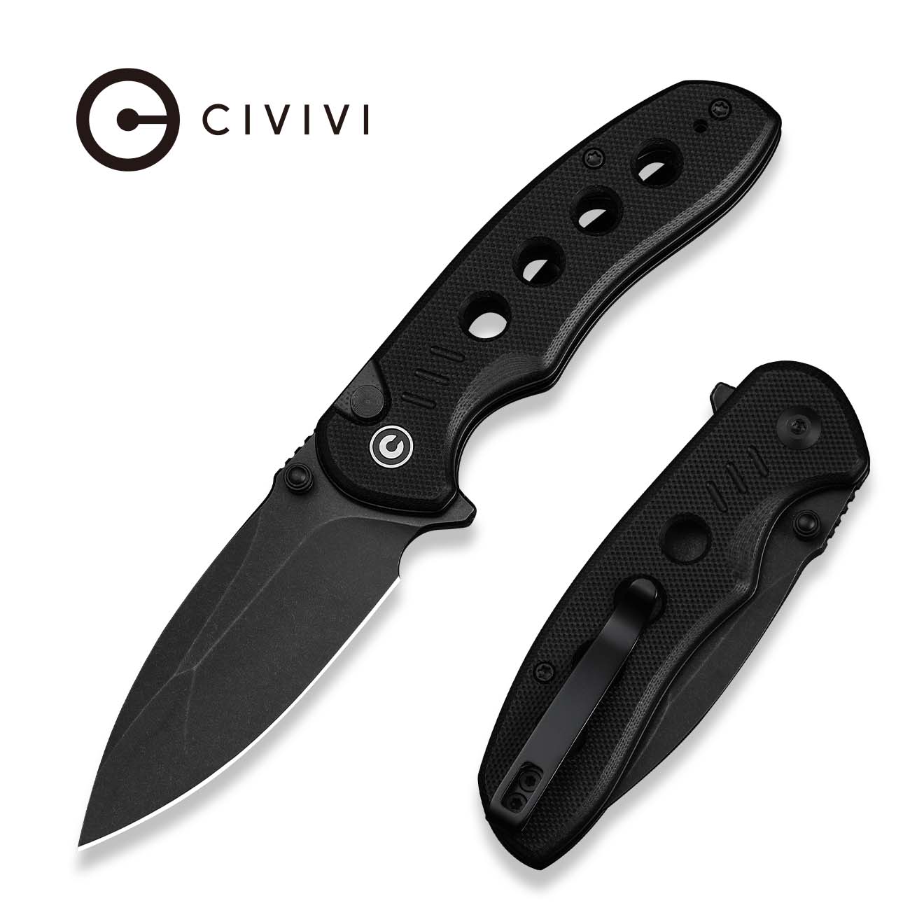 CIVIVI Triptych Flipper & Thumb Stud & Button Lock Knife G10 Handle (2.97" 14C28N Blade) C23085B-1
