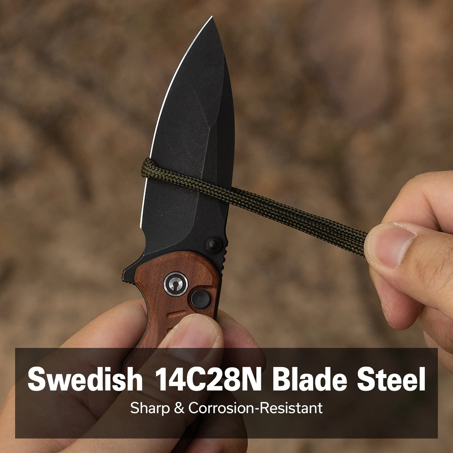 CIVIVI Triptych Flipper & Thumb Stud & Button Lock Knife Wood Handle (2.97" 14C28N Blade) C23085B-3 - Image 4