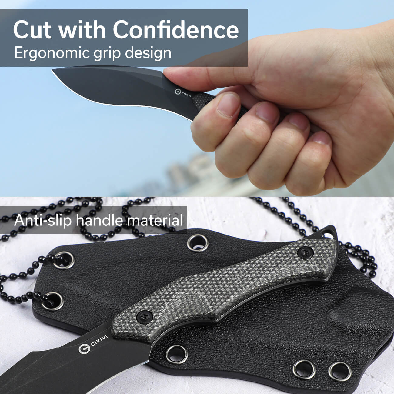 CIVIVI Vaquita II Fixed Blade Knife Micarta Handle (3.2" Nitro-V Blade) C047C-3 - Image 4