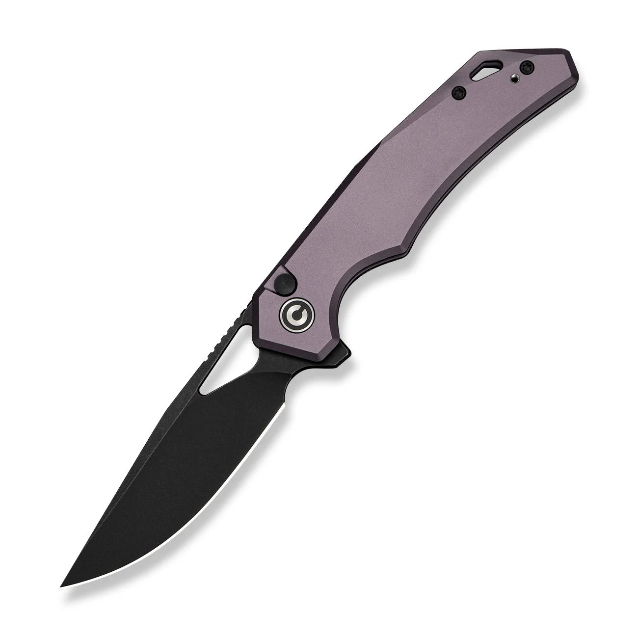 CIVIVI Vexaryn Flipper & Thumb Hole & Button Lock  Knife Purple Aluminum Handle (3.39" Black Stonewashed Nitro-V Blade) C25062 Sample2 - Image 3