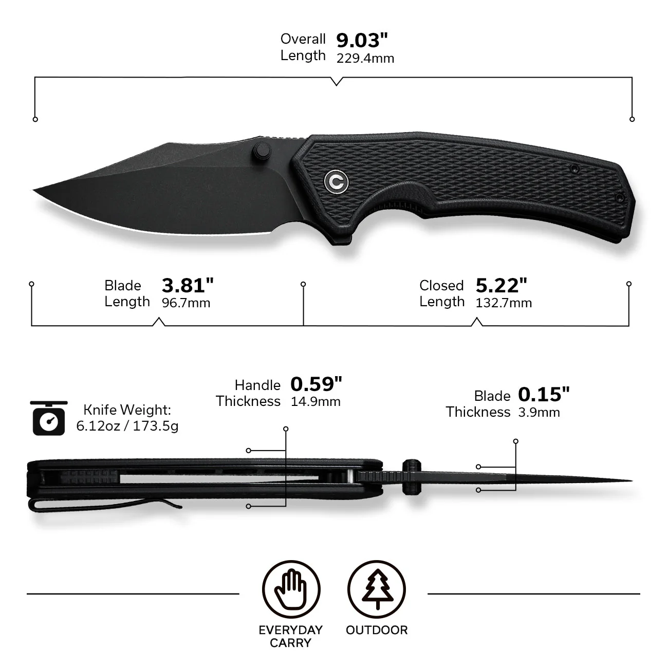 CIVIVI Vexillum Thumb Stud & Flipper Knife G10 Handle (3.81" Nitro-V Blade) C23003D-1 - Image 2
