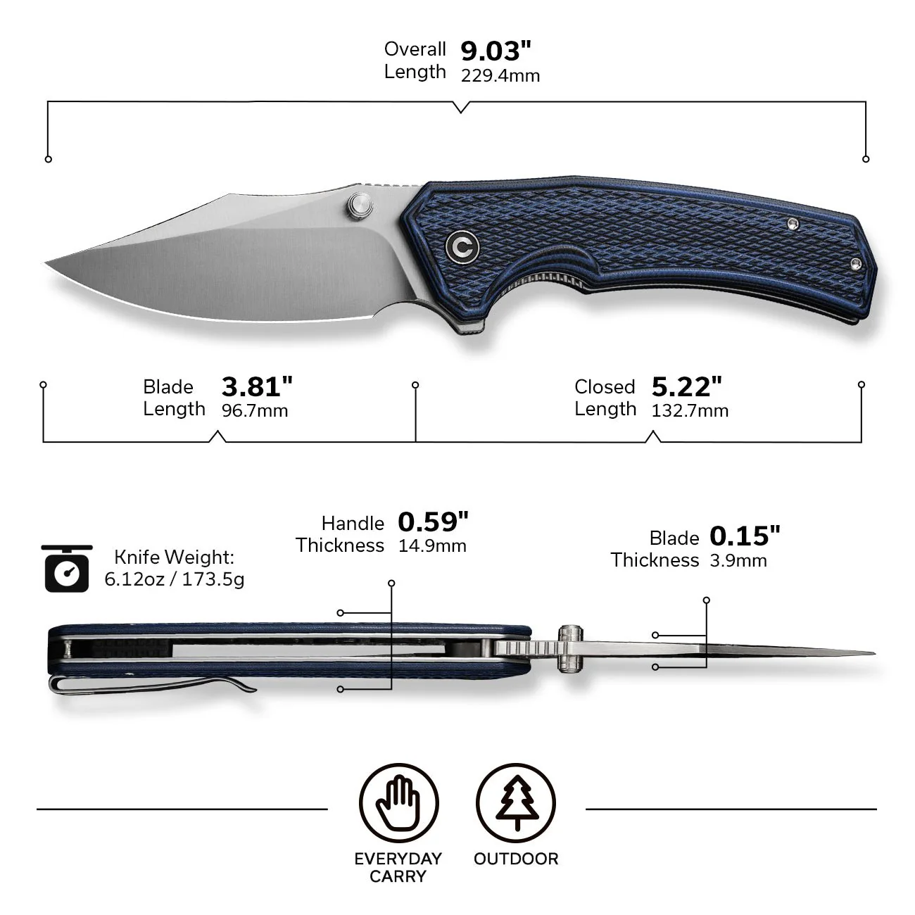CIVIVI Vexillum Thumb Stud & Flipper Knife G10 Handle (3.81" Nitro-V Blade) C23003D-3 - Image 2