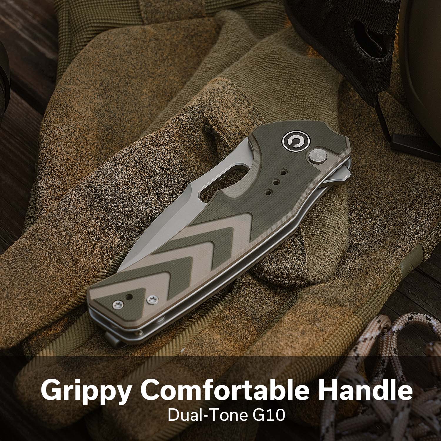CIVIVI Vexron Flipper & Thumb Hole & Button Lock Knife G10 Handle (2.98" 14C28N Blade) C24066-2 - Image 3