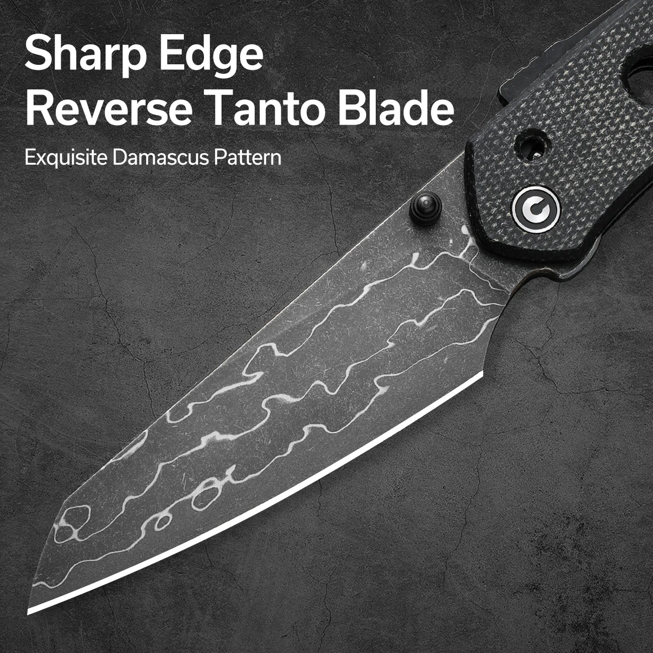 CIVIVI Vision FG Thumb Stud & Superlock Knife Micarta Handle (3.54" Damascus Blade) C22036-DS2 - Image 2