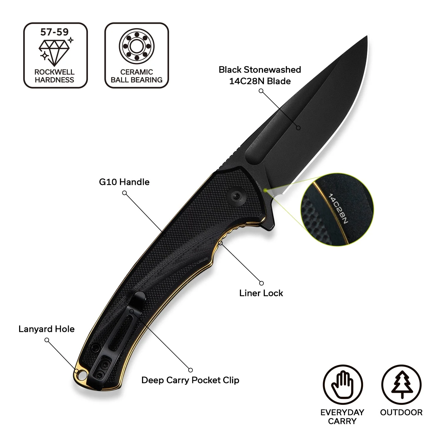 CIVIVI Voidflare Flipper Knife Black G10 Handle (2.92" Black Stonewashed 14C28N Blade) C24040-1 - Image 5