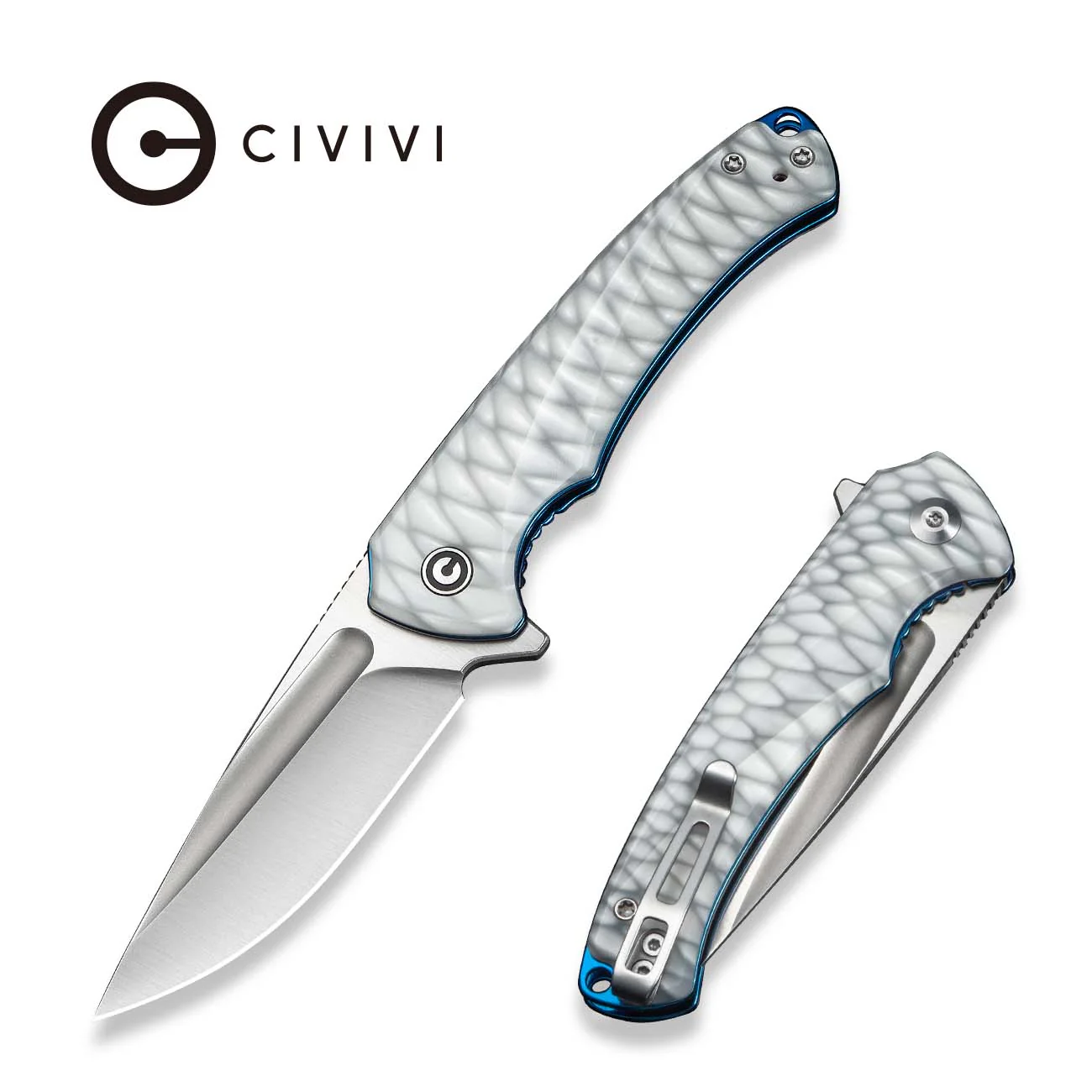 CIVIVI Voidflare Flipper Knife Greyish White Resin Handle With Scale Pattern (2.92" Satin Finished 14C28N Blade) C24040-2