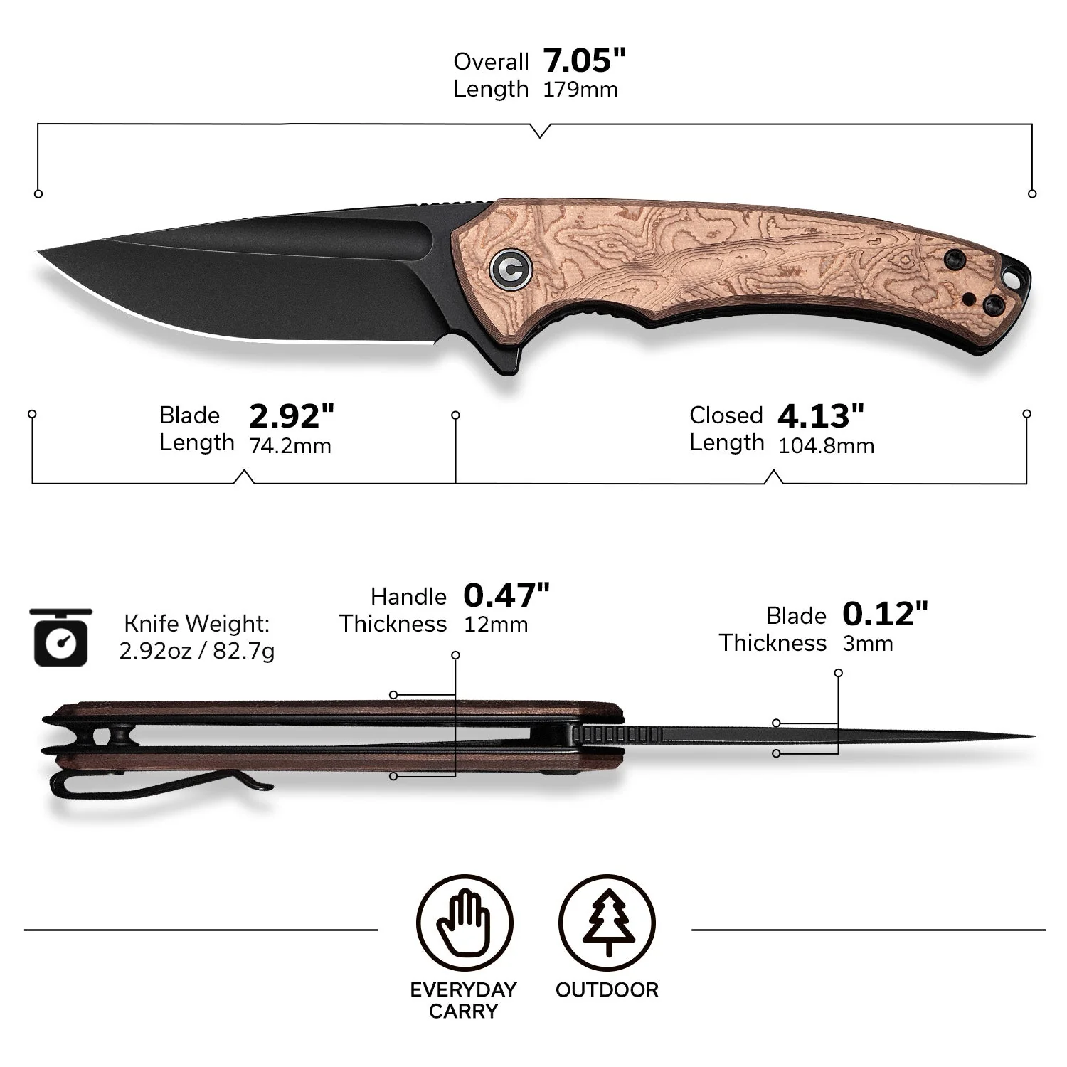 CIVIVI Voidflare Flipper Knife G10 With Copper Foil Handle (2.92" Black Stonewashed 14C28N Blade) C24040-3 - Image 6