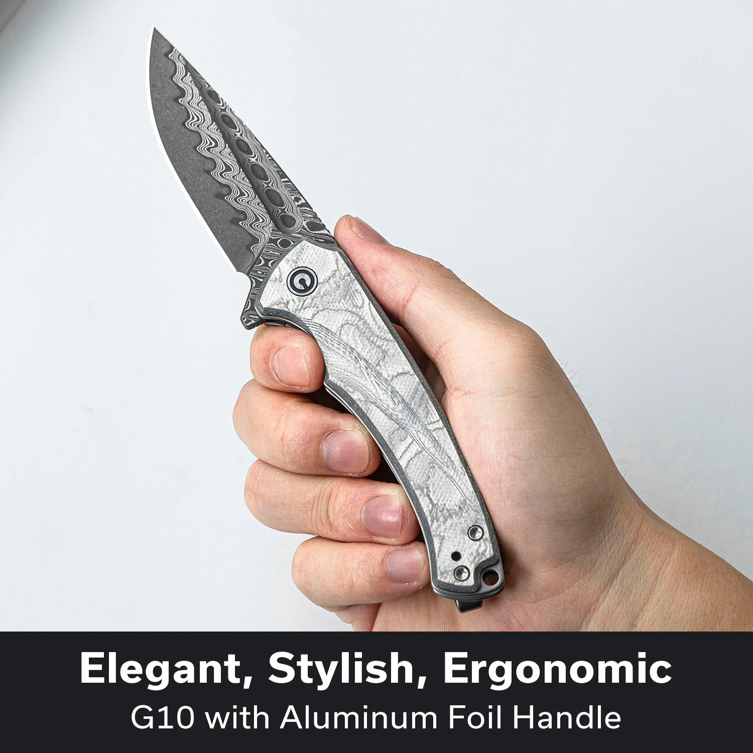 CIVIVI Voidflare Flipper Knife G10 With Aluminum Foil Handle (2.92" Damascus Blade) C24040-DS1 - Image 3
